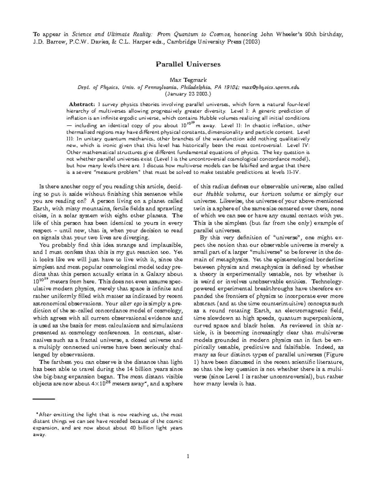 Parallel Universes in the Multiverse: A Comprehensive Overview ...