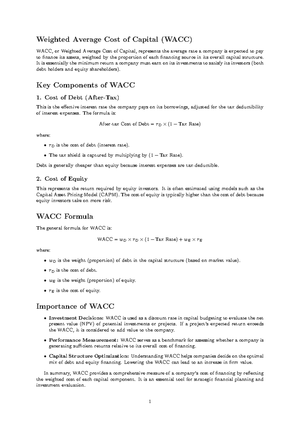 WACC and Comparisons: Understanding Weighted Average Cost of Capital ...