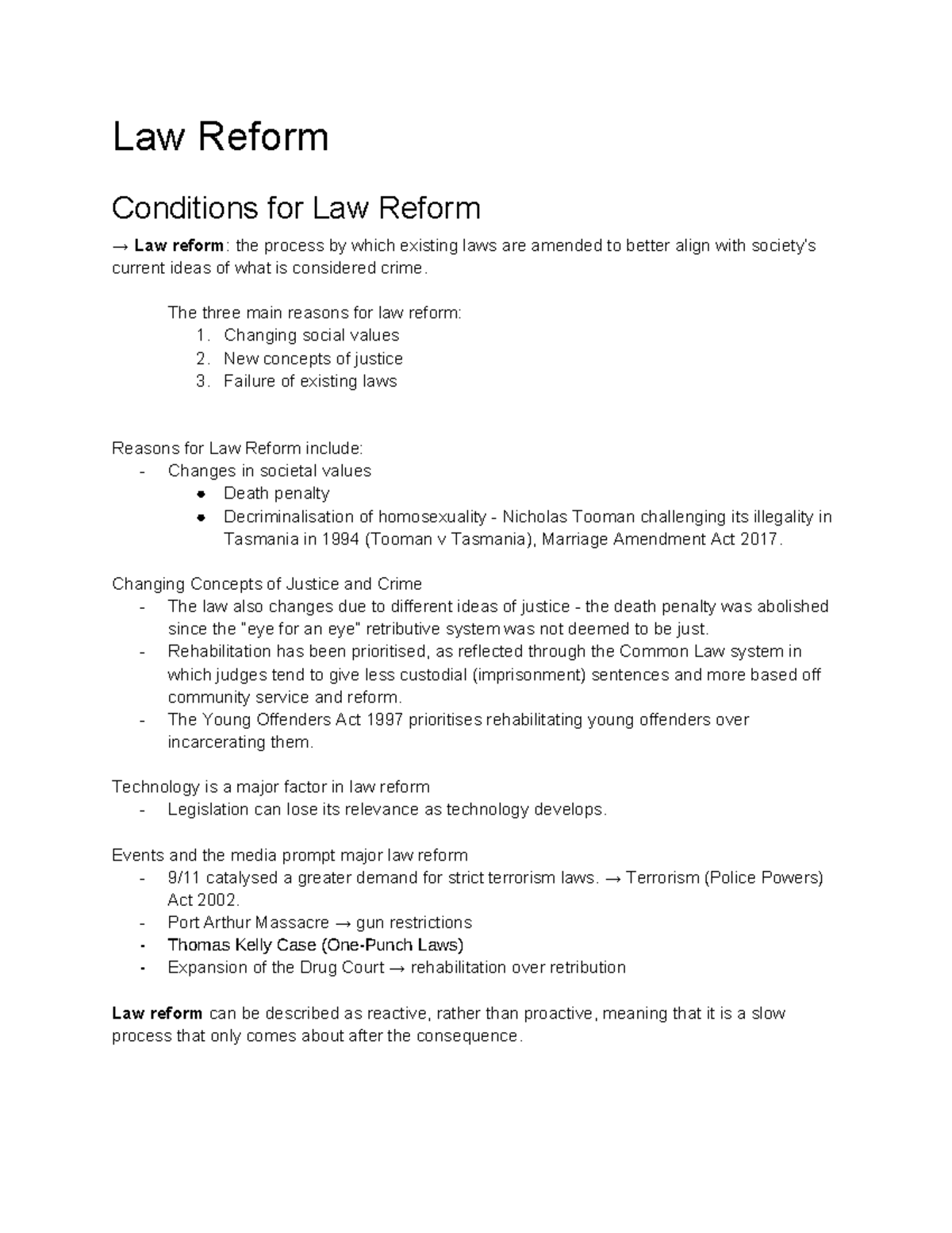 Law Reform Conditions: Year 11 Legal Studies Overview - Studocu
