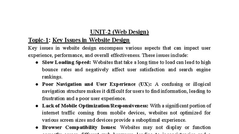 Unit-2 (Web Design) - Key Issues and HTML Fundamentals - Studocu