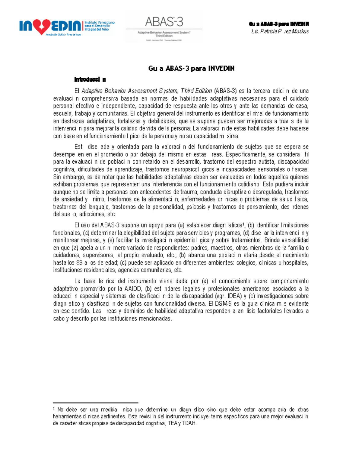 Guía para INVEDIN: Evaluación del Comportamiento Adaptativo (ABAS-3 ...