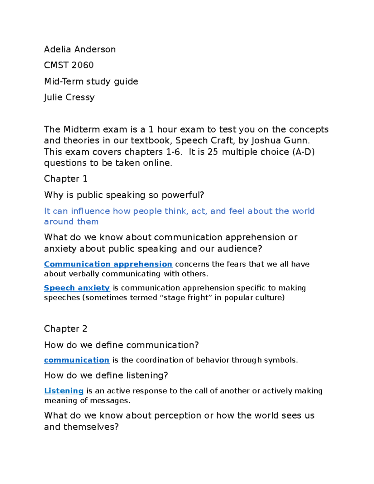 CMST 2060 - Mid-Term Study Guide for Public Speaking Exam - Studocu
