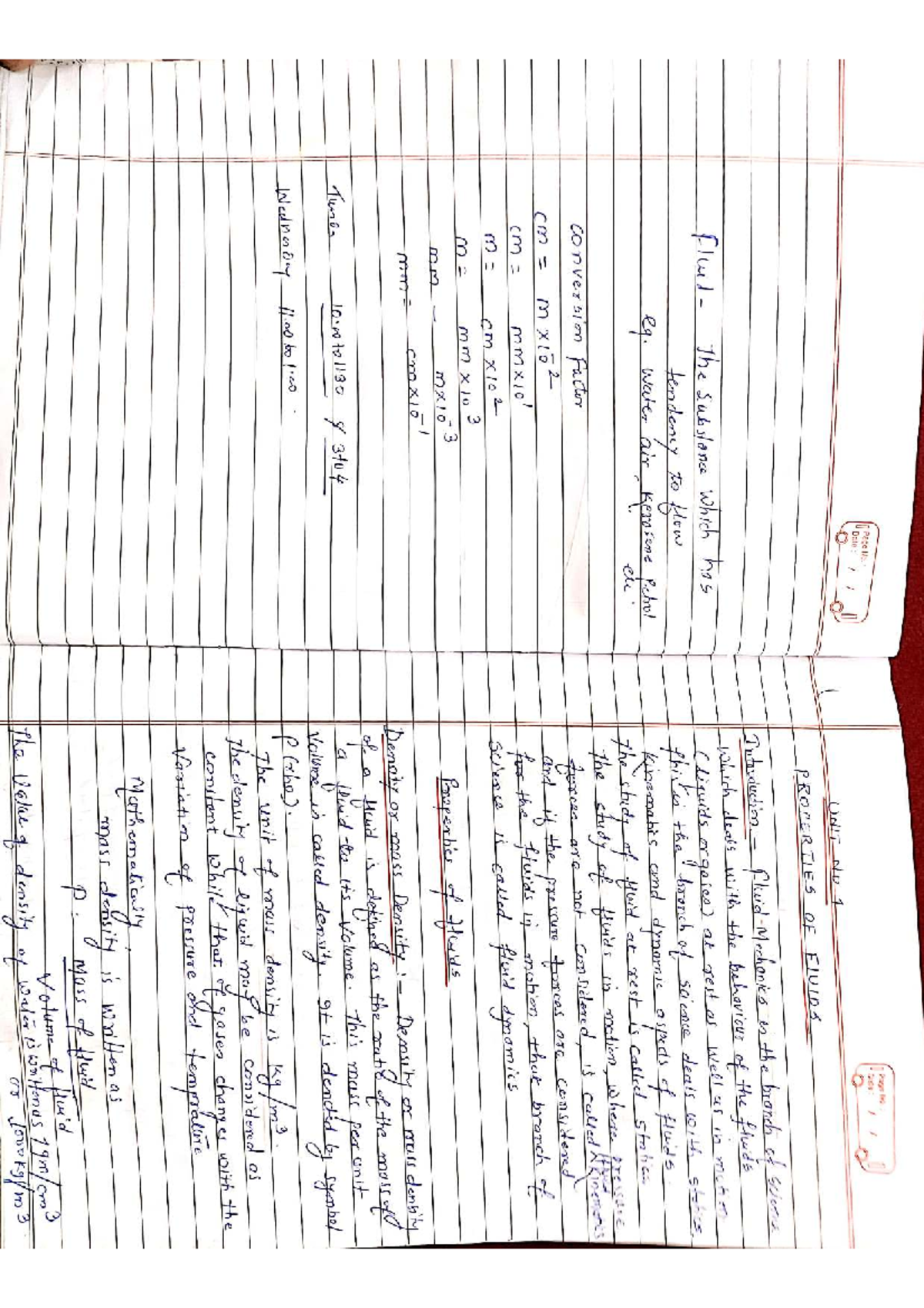 Fluid Mechanics - Unit 1: Properties of Fluids Notes - Studocu