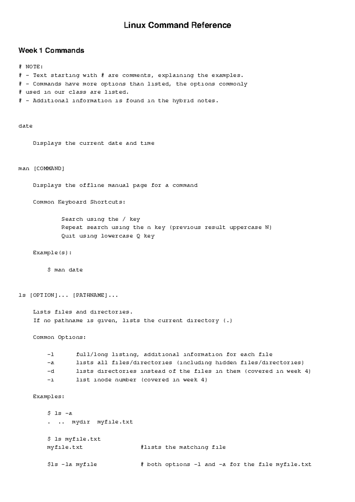 Linux Command Reference: Week 1-3 Commands Overview - Studocu