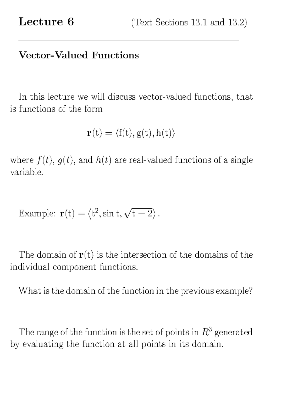 Lecture 6: Vector-Valued Functions and Their Properties - Studocu
