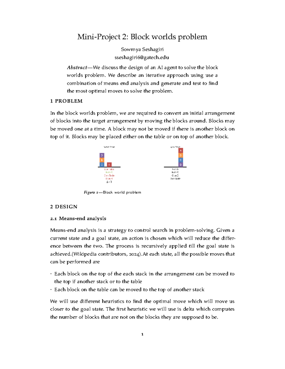 Mini project 2 report - Mini-Project 2: Block worlds problem Sowmya ...