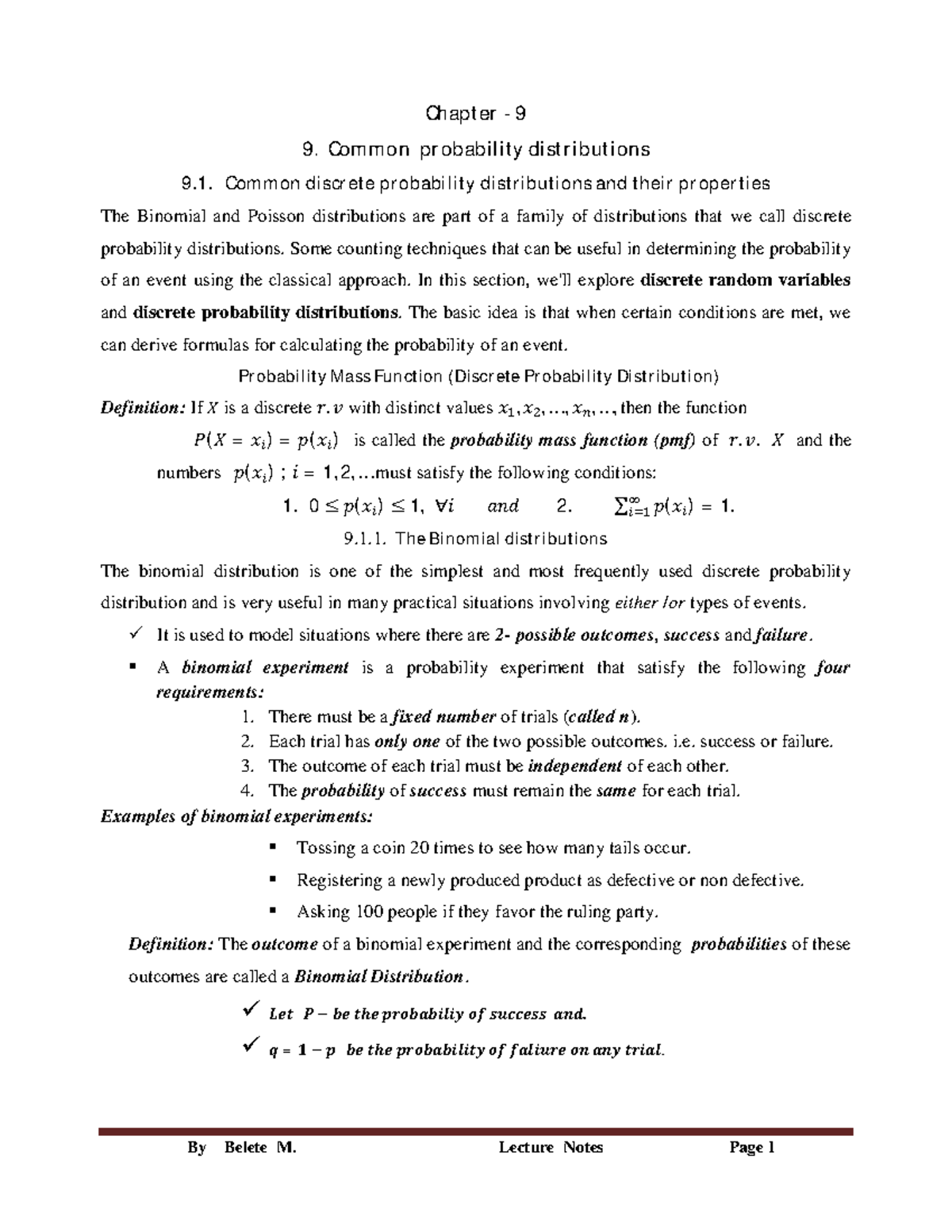 Chapter 9e - Common Probability Distributions: Binomial & Normal - Studocu