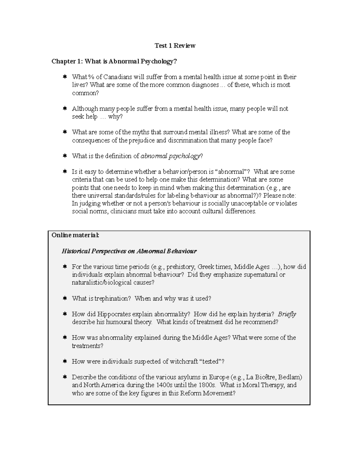 Psych 101: Test 1 Review on Abnormal Psychology & Disorders - Studocu