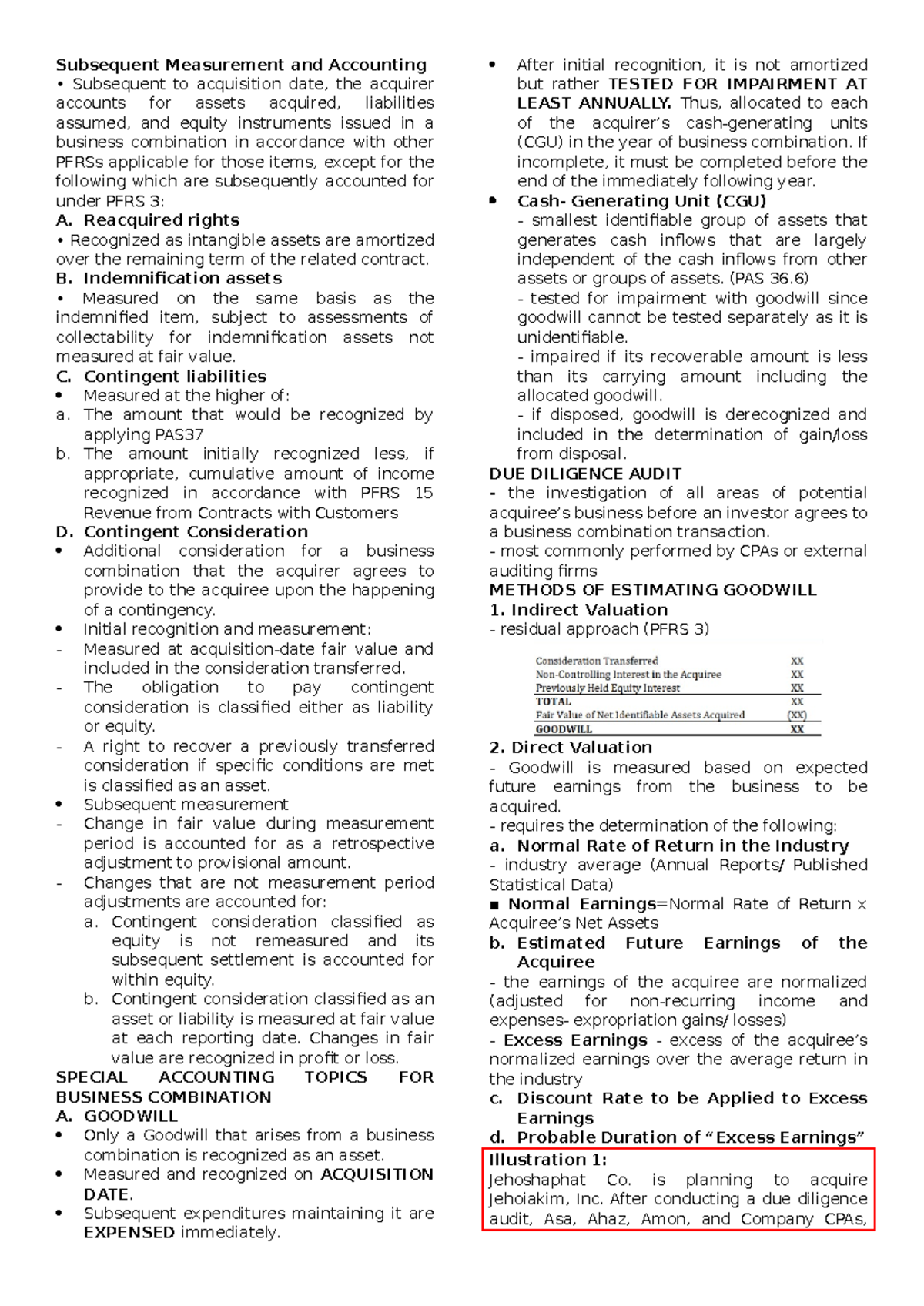 PPT 7-9: Business Combination Subsequent Measurement Summary - Studocu