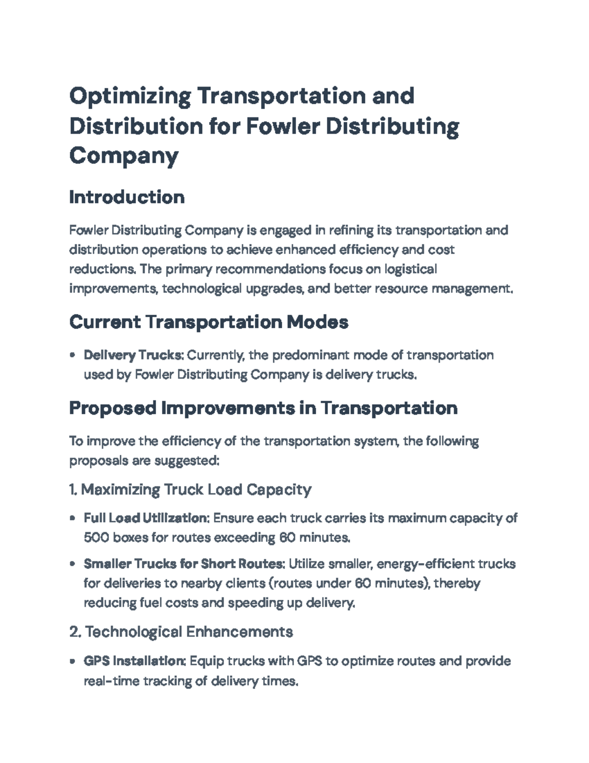 Optimizing Transportation and Distribution for Fowler Distributing Co ...