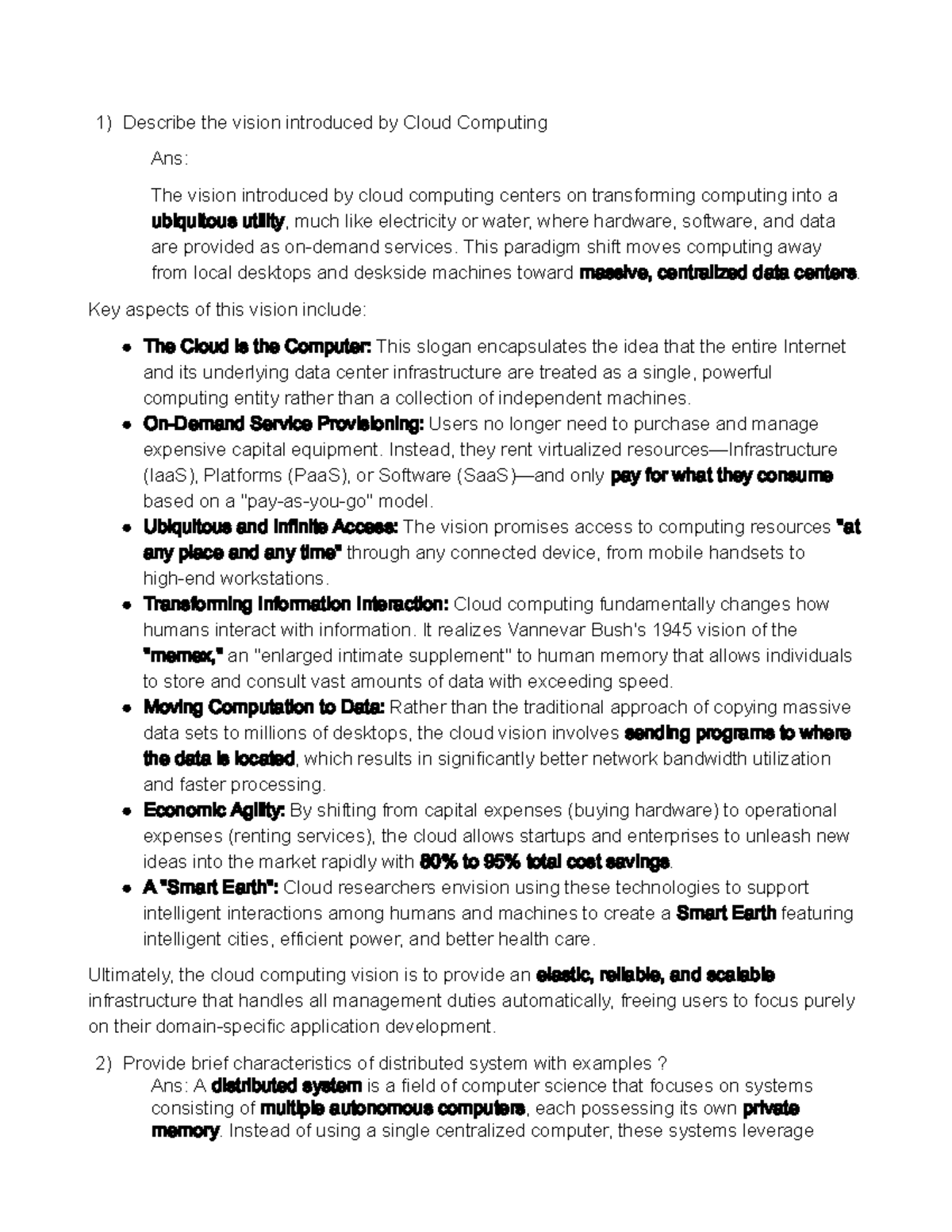 CCS Notes: Vision of Cloud Computing and Distributed Systems - Studocu