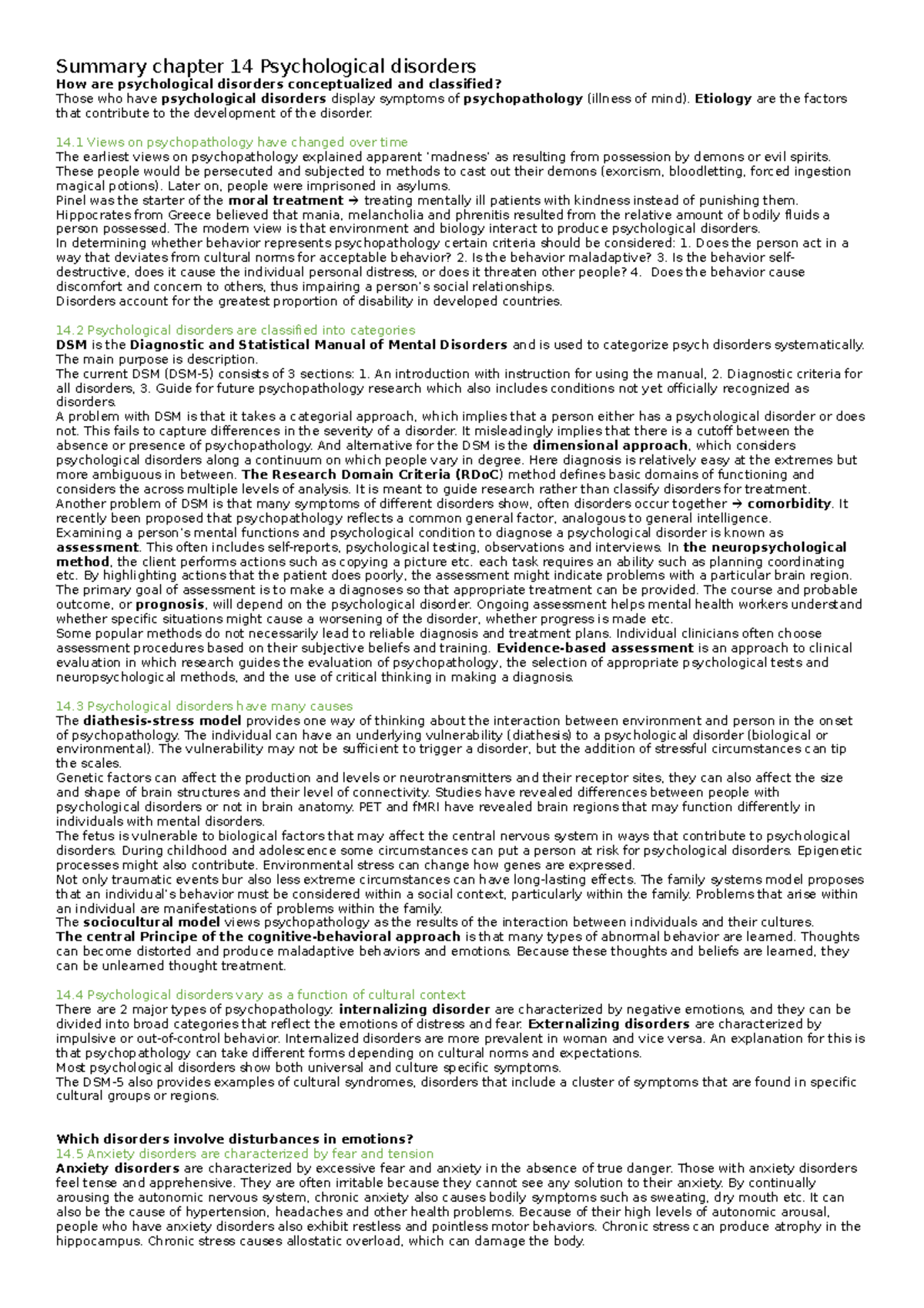 Summary of Chapter 14: Psychological Disorders in Psychology 101 ...