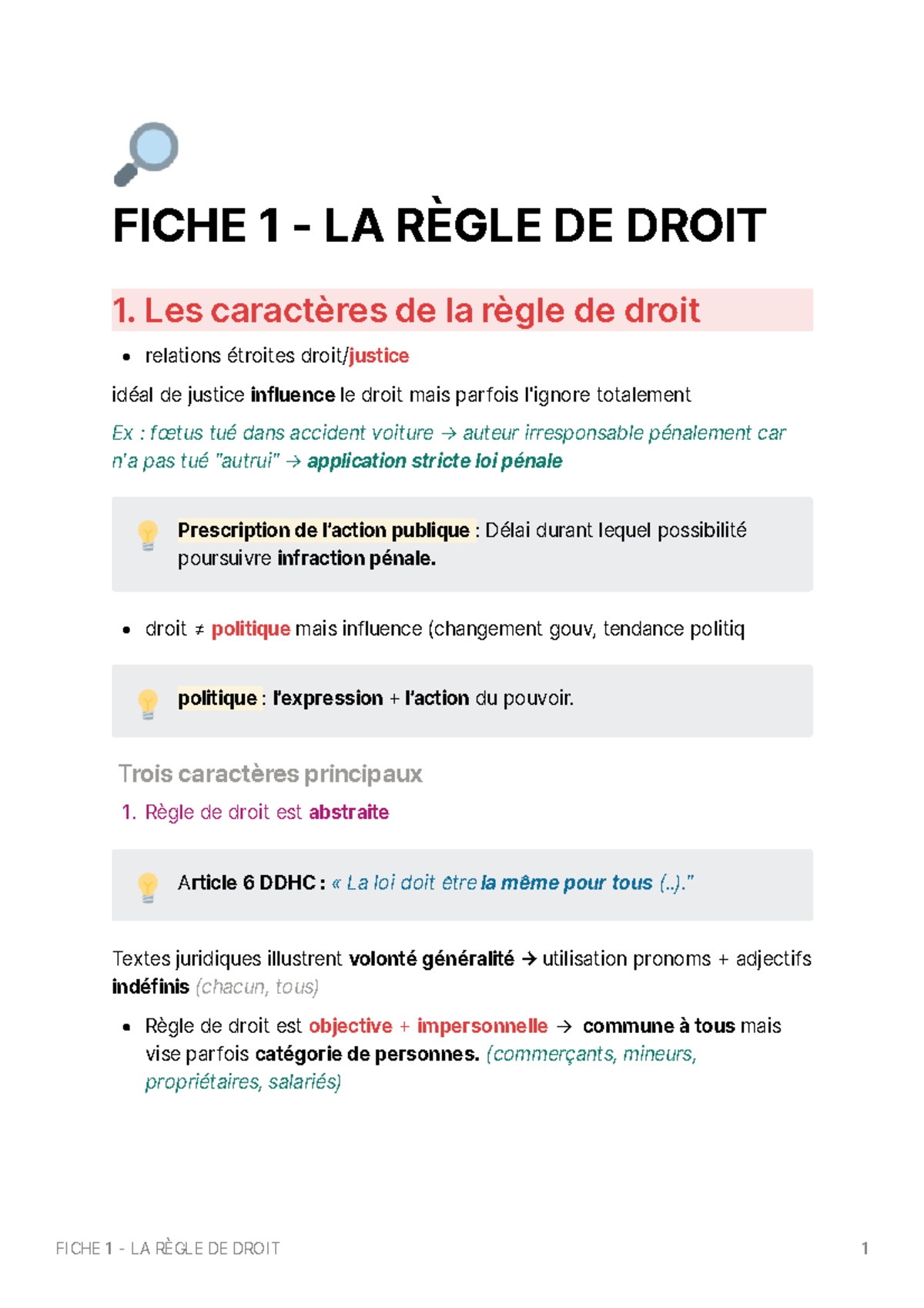 Fiche 1 - LA RGLE DE Droit - û FICHE 1 - LA RÈGLE DE DROIT 1. Les ...
