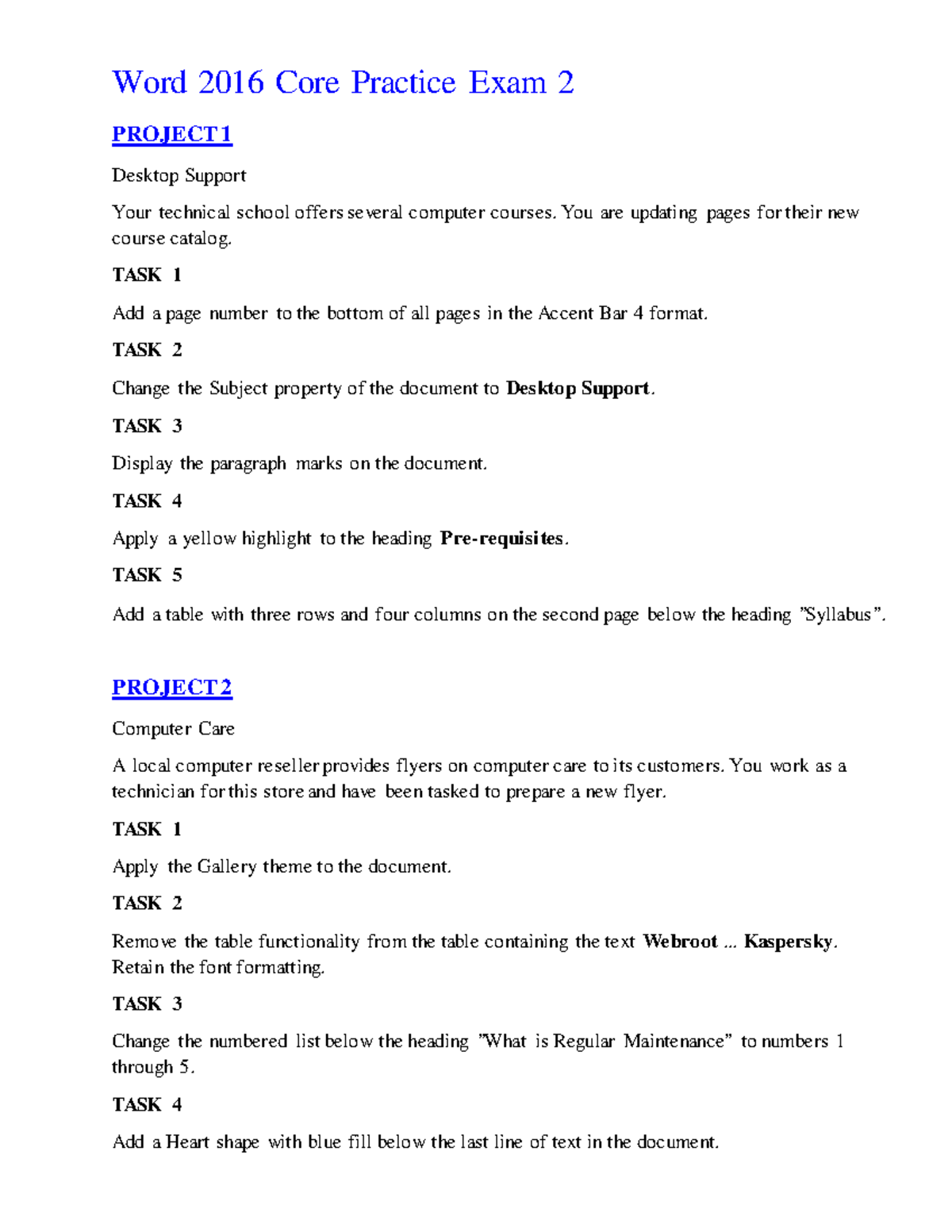 Exam 2 - Word 2016 Core Practical Exercises - Studocu