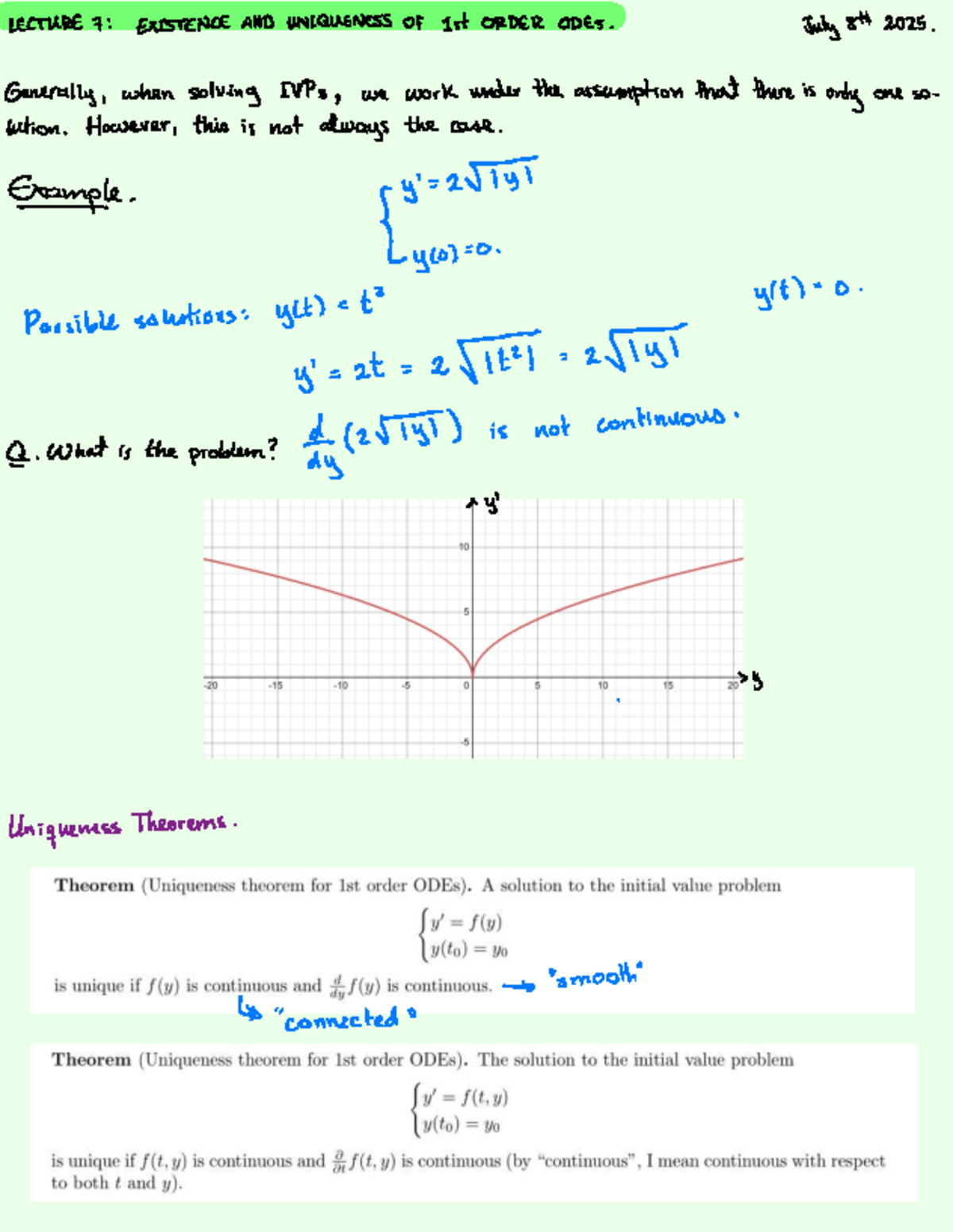Math207 - Lecture 1: Existence and Uniqueness of ODE Solutions - Studocu