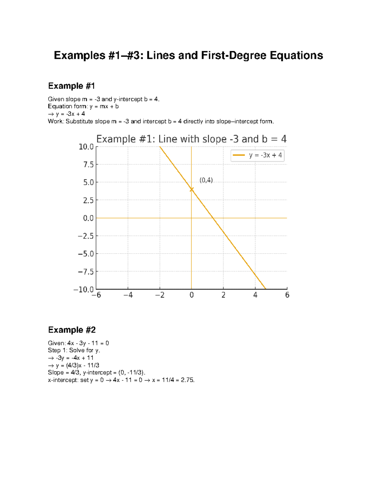 Examples 1 to 3 with solutions - Examples #1–#3: Lines and First-Degree ...