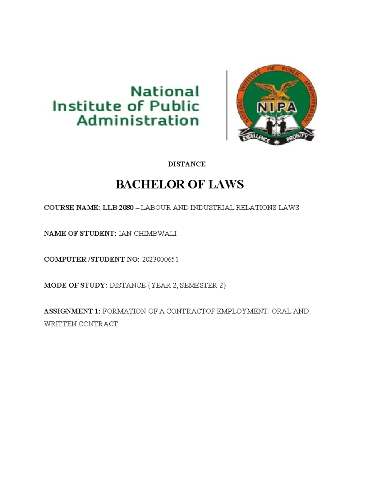 Labour LAW - assignment - Industrial and labour relations law ...