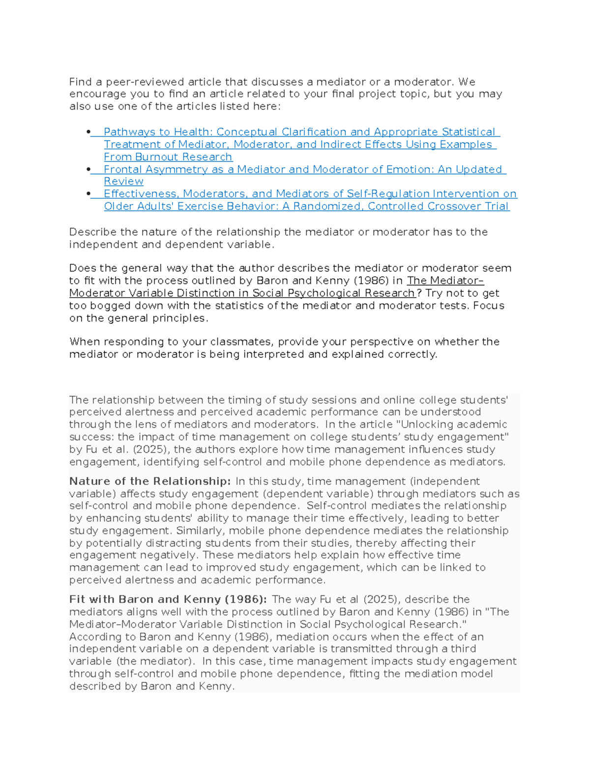 PSY520 Discussion 5-2: Analyzing Mediators and Moderators in Research ...