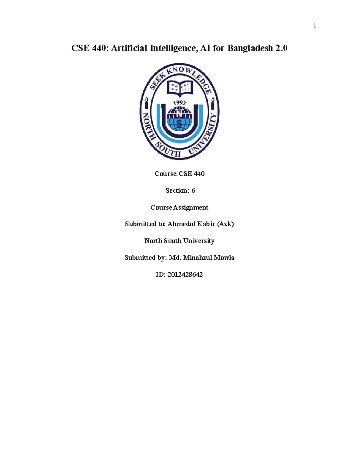 CSE 440 Course Assignment - CSE 440: Artificial Intelligence, AI for ...