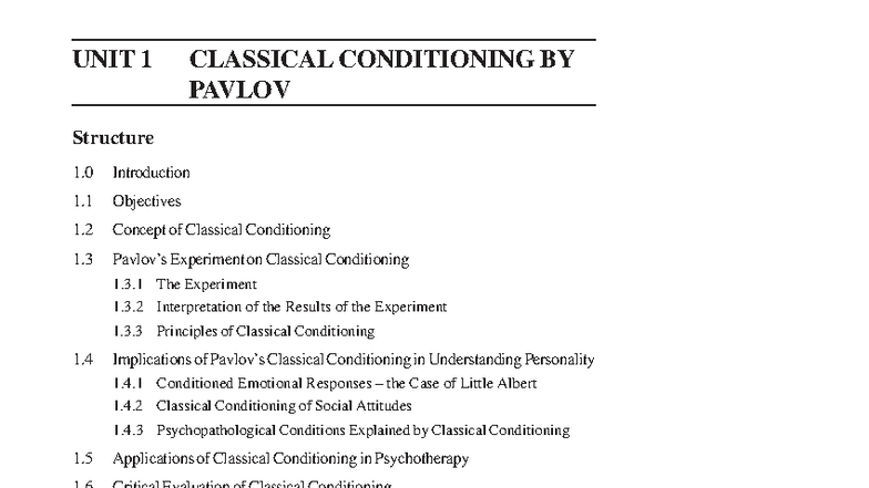 Unit 1: Classical Conditioning and Personality Theory (PT 3) - Studocu