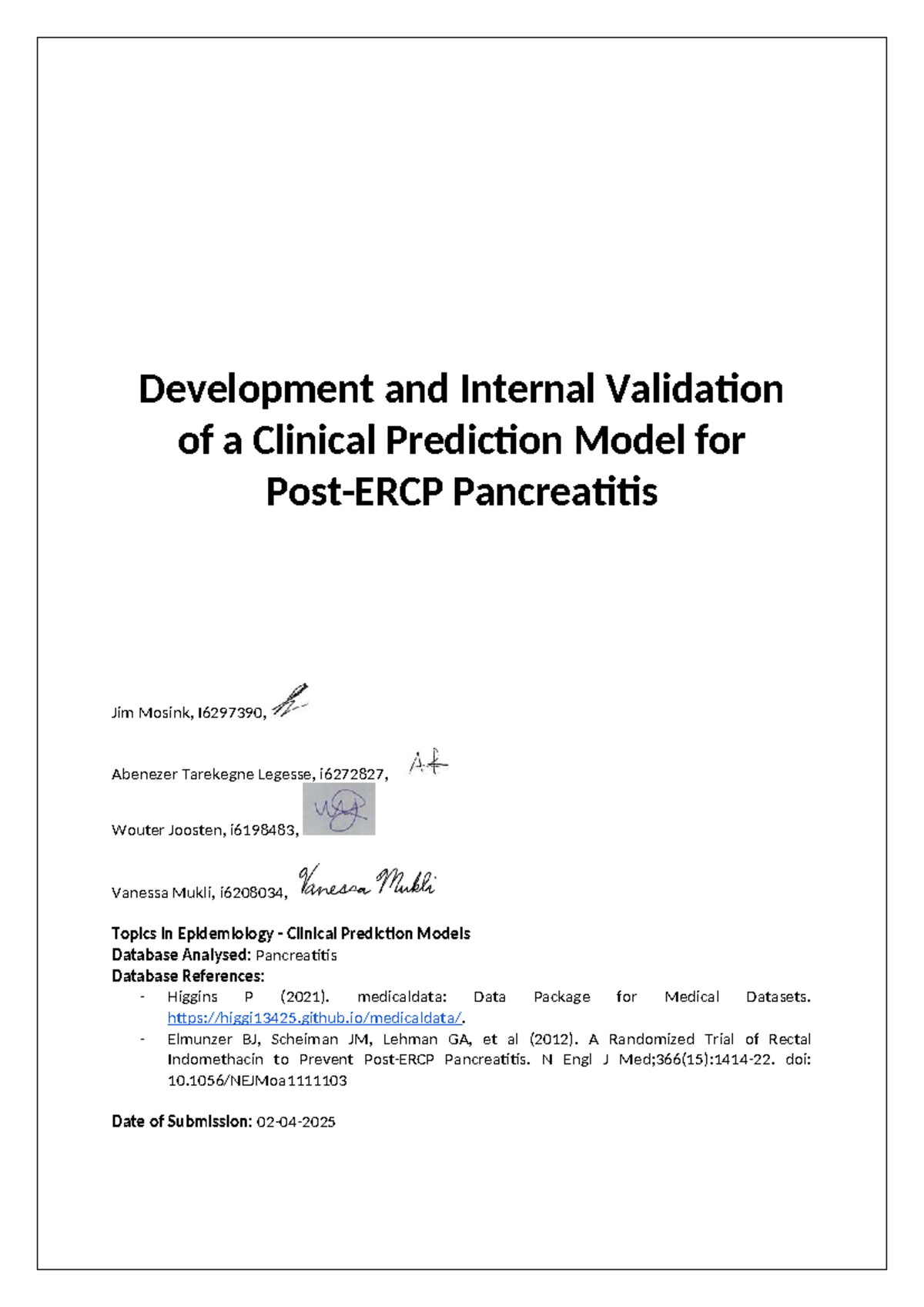Development and Validation of a Clinical Prediction Model for ...
