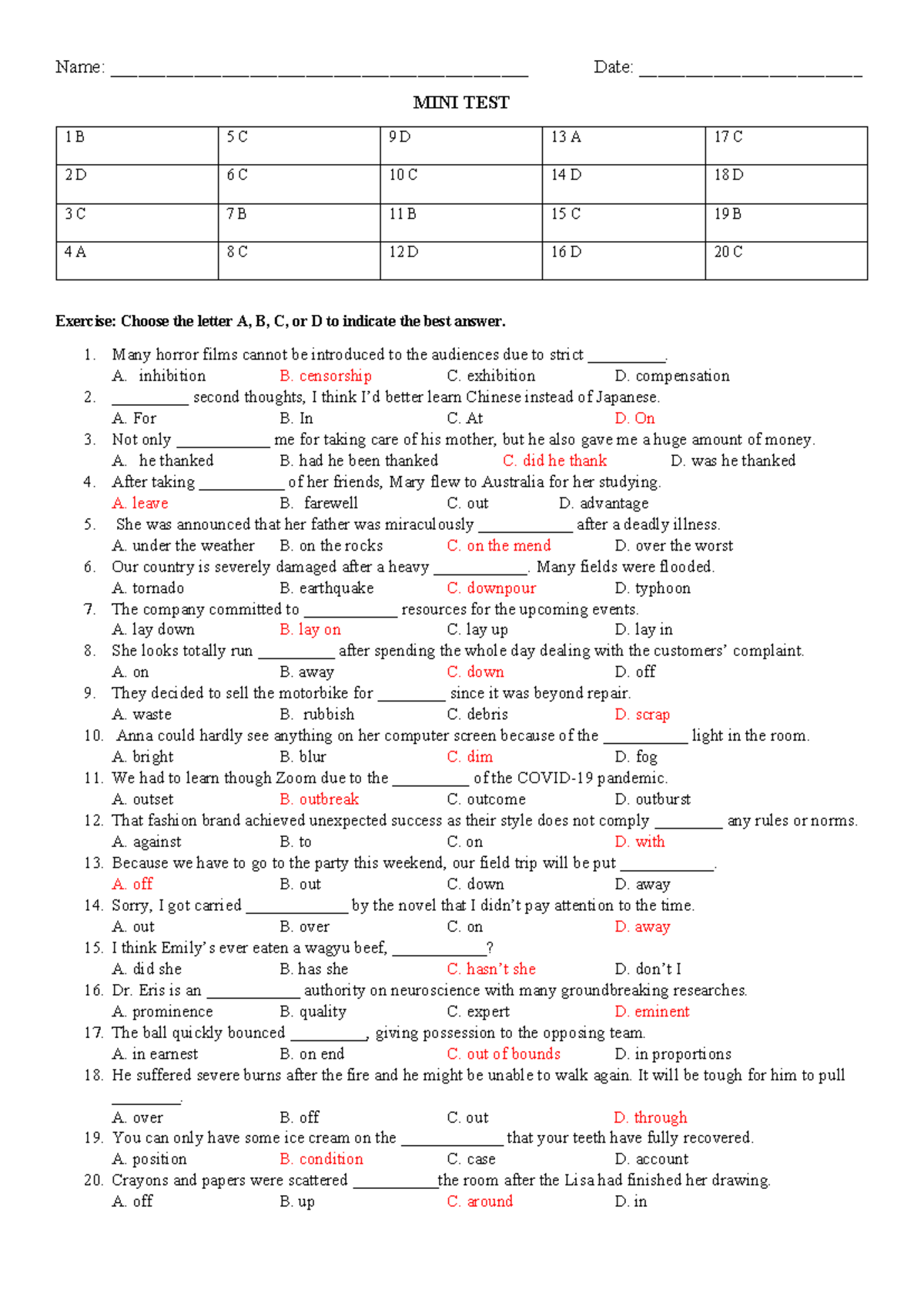 MINI TEST 1B - Practice Exercise for English Language Skills - Studocu