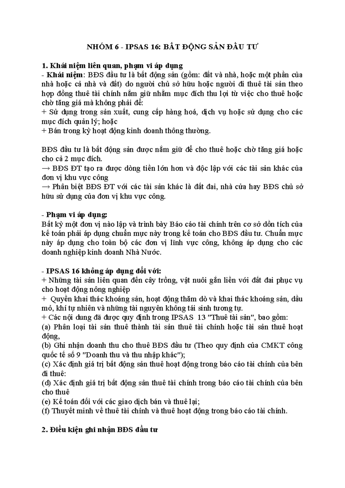 IPSAS 16: Chi Tiết Về Bất Động Sản Đầu Tư và Ghi Nhận - Studocu