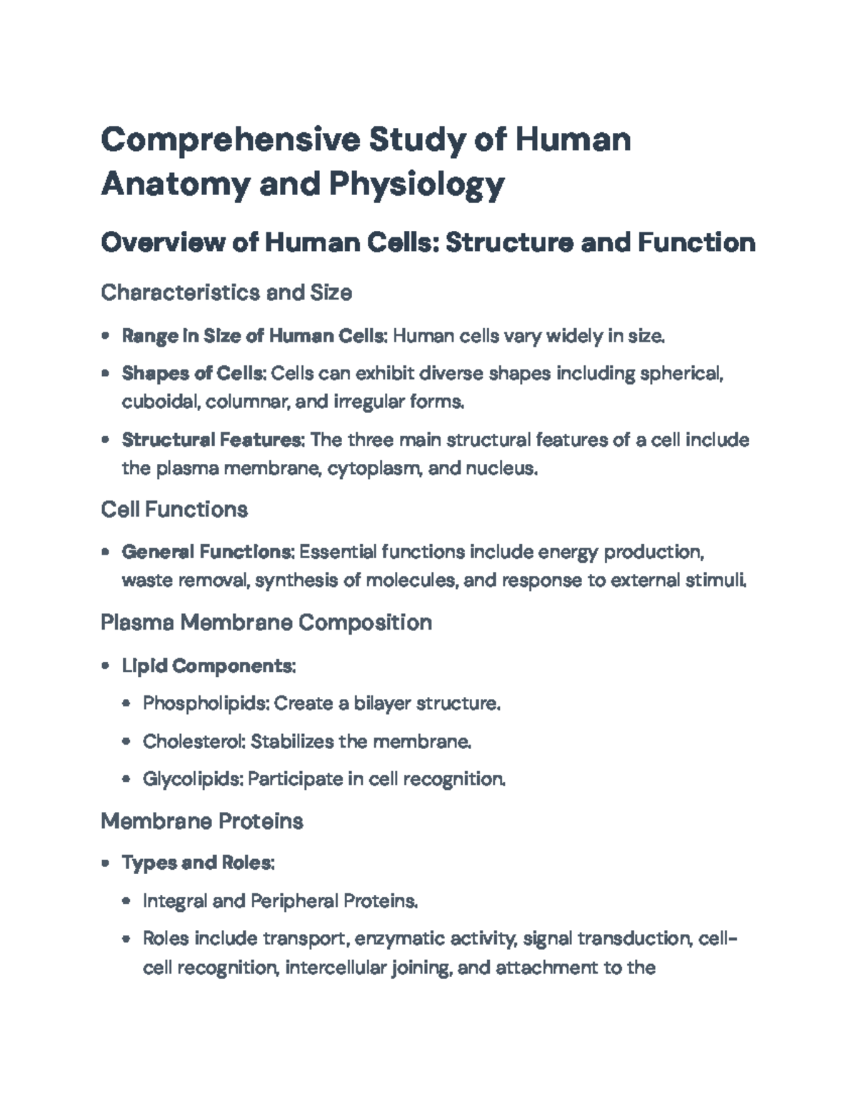 Comprehensive Guide to Human Anatomy and Physiology (Course Code ...