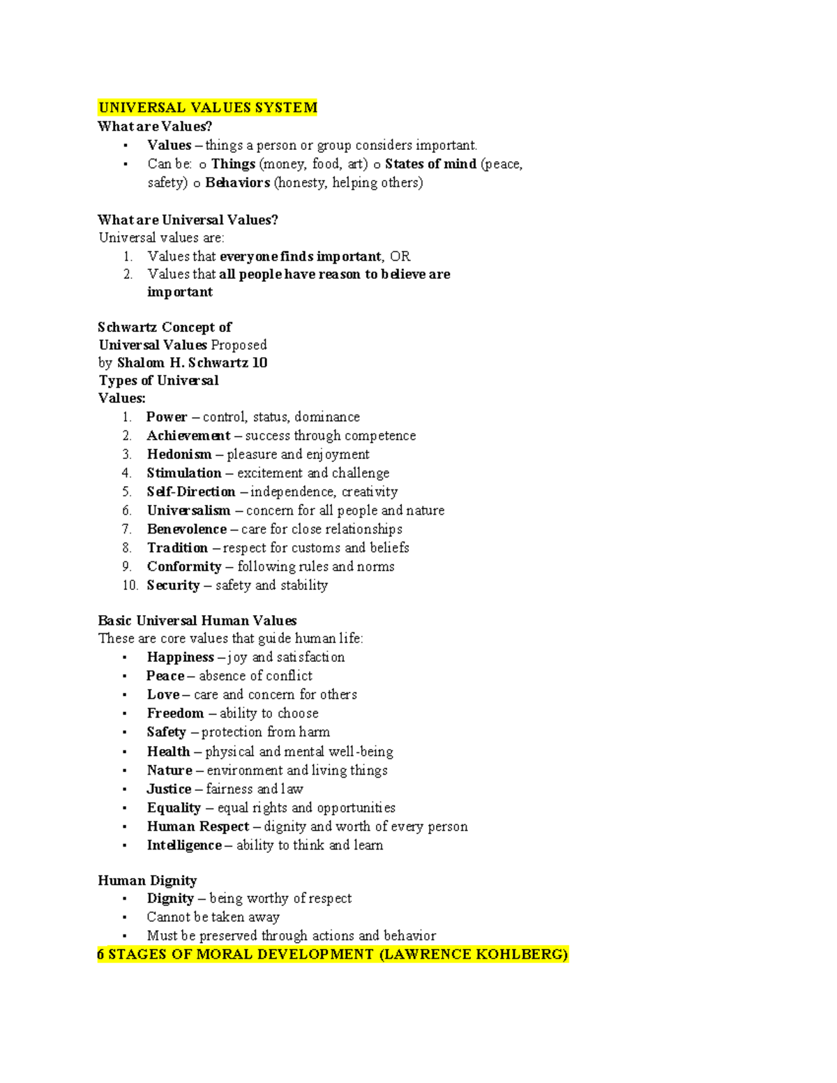 UNIVERSAL VALUES SYSTEM: Understanding Core Values & Moral Development ...