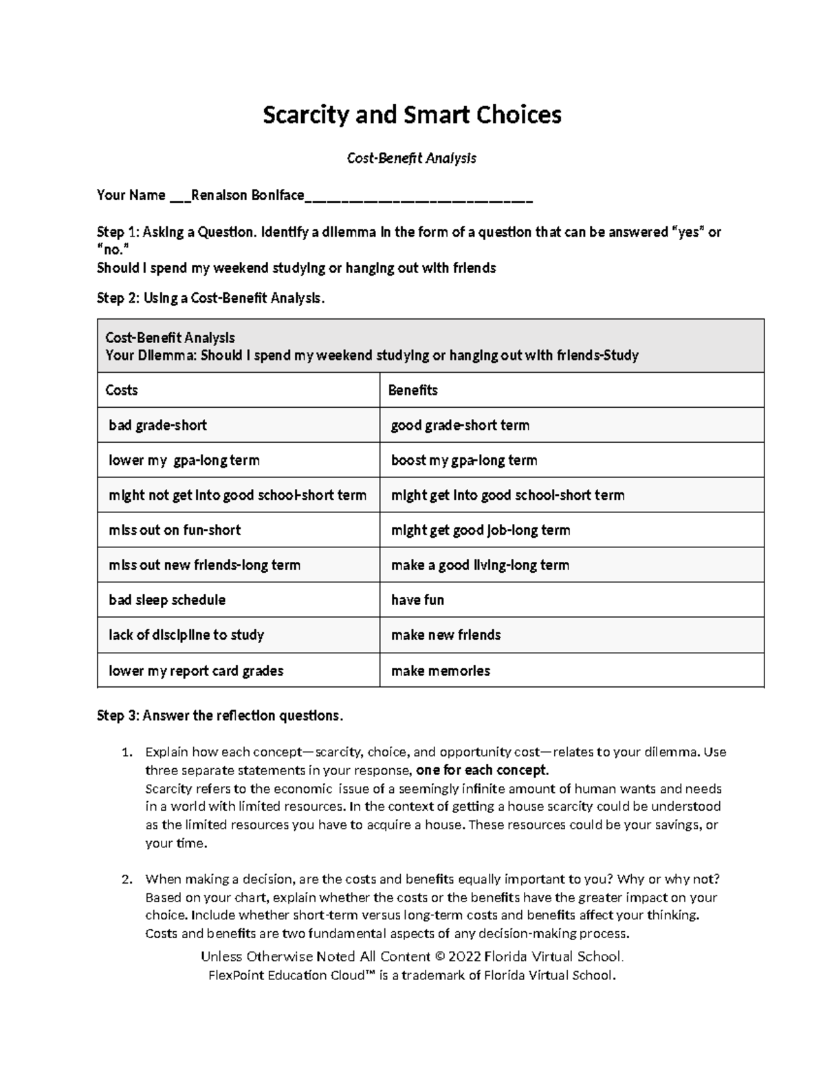 1.02 Scarcity & Smart Choices Analysis Template for A Decision Dilemma ...