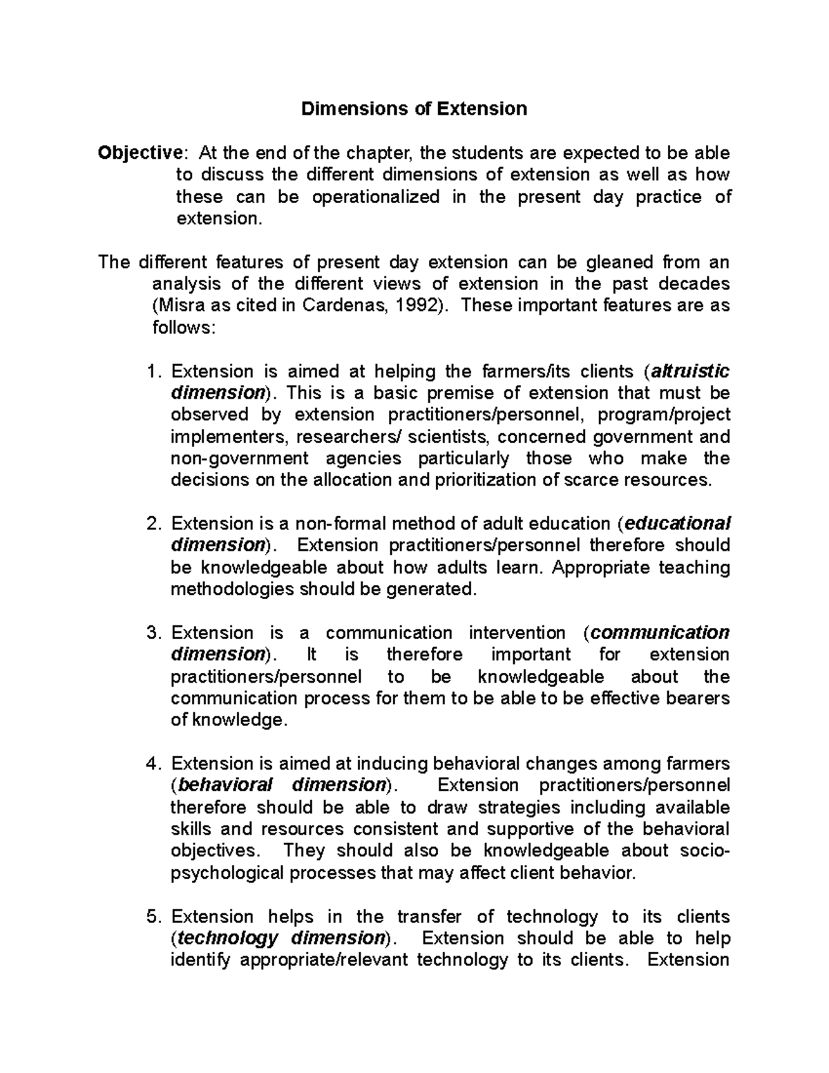 Dimensions of Extension: Understanding Key Aspects of Practice - Studocu