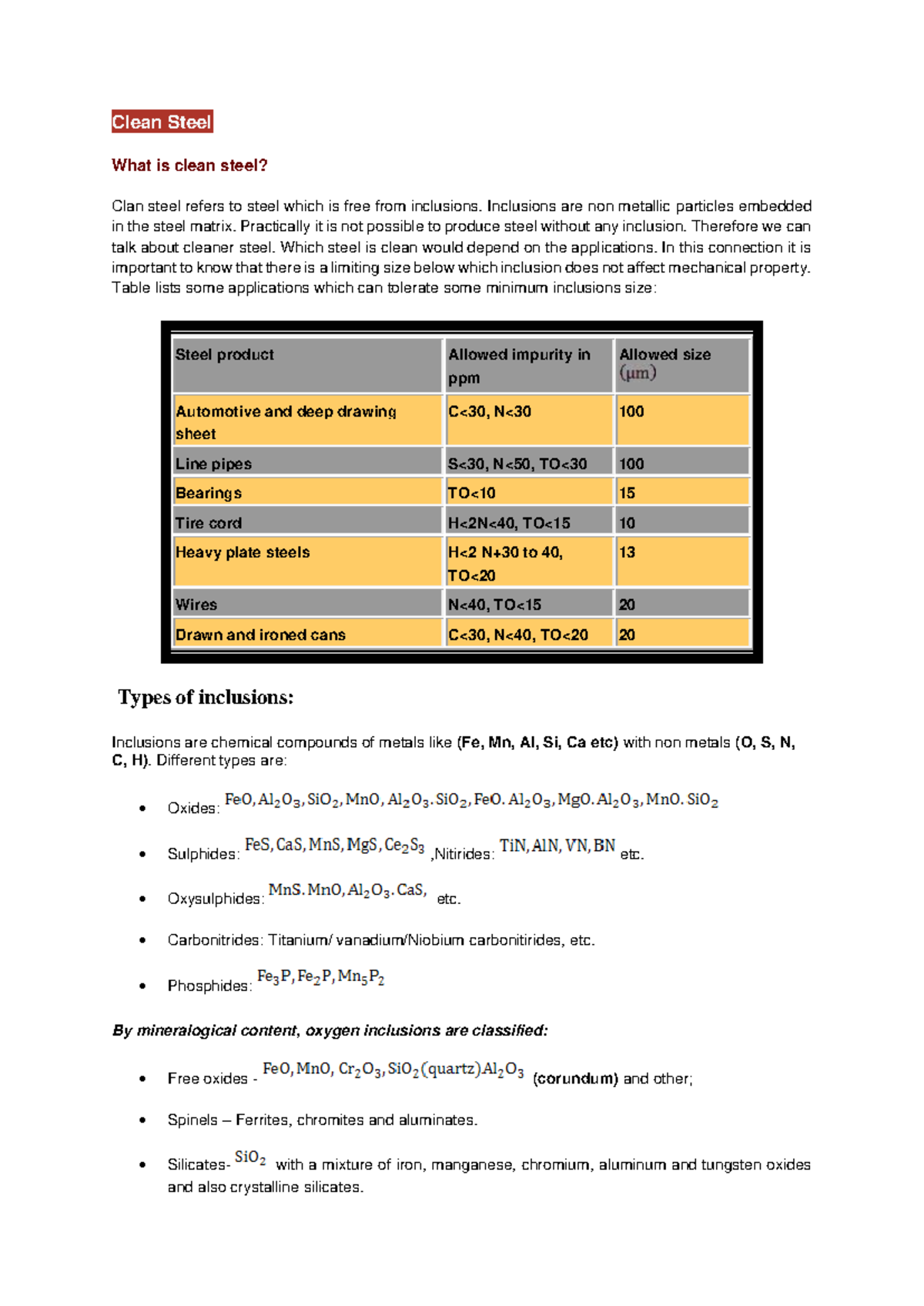 Clean Steel: Inclusions, Properties, Control Mechanism & Applications ...