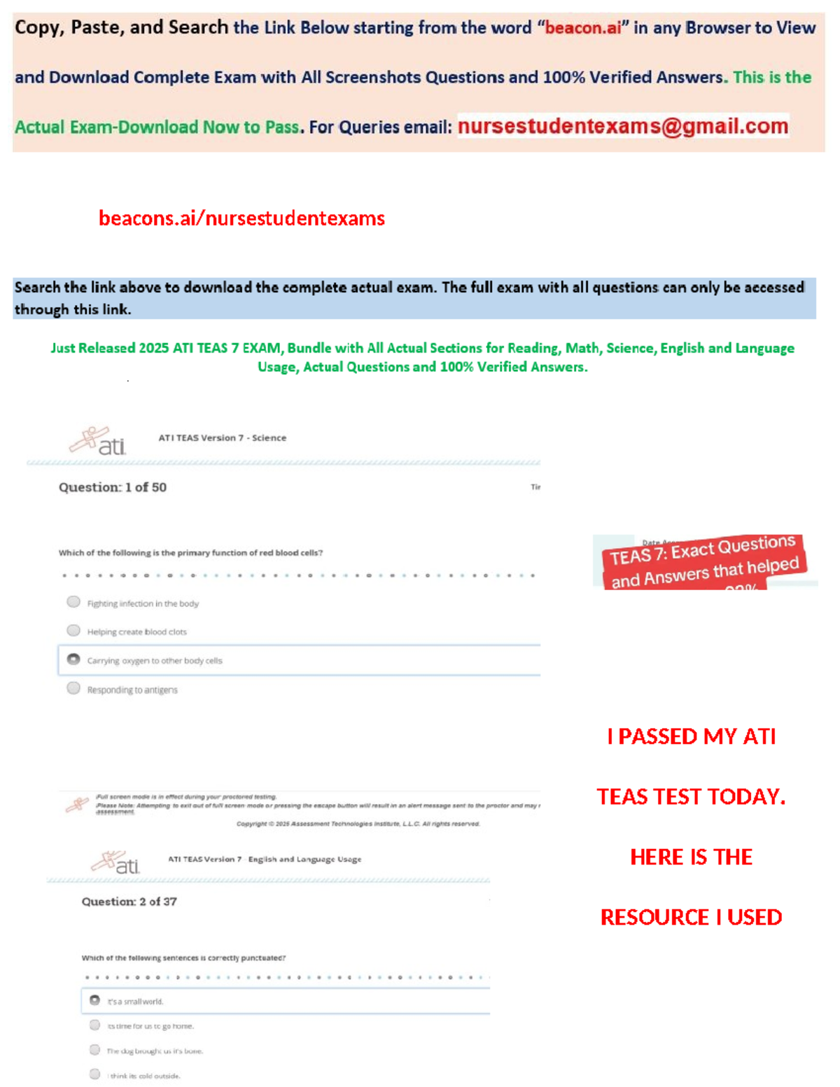 ATI TEAS 7 Full Package Study Guide: 4 Subjects for 2025 - Studocu