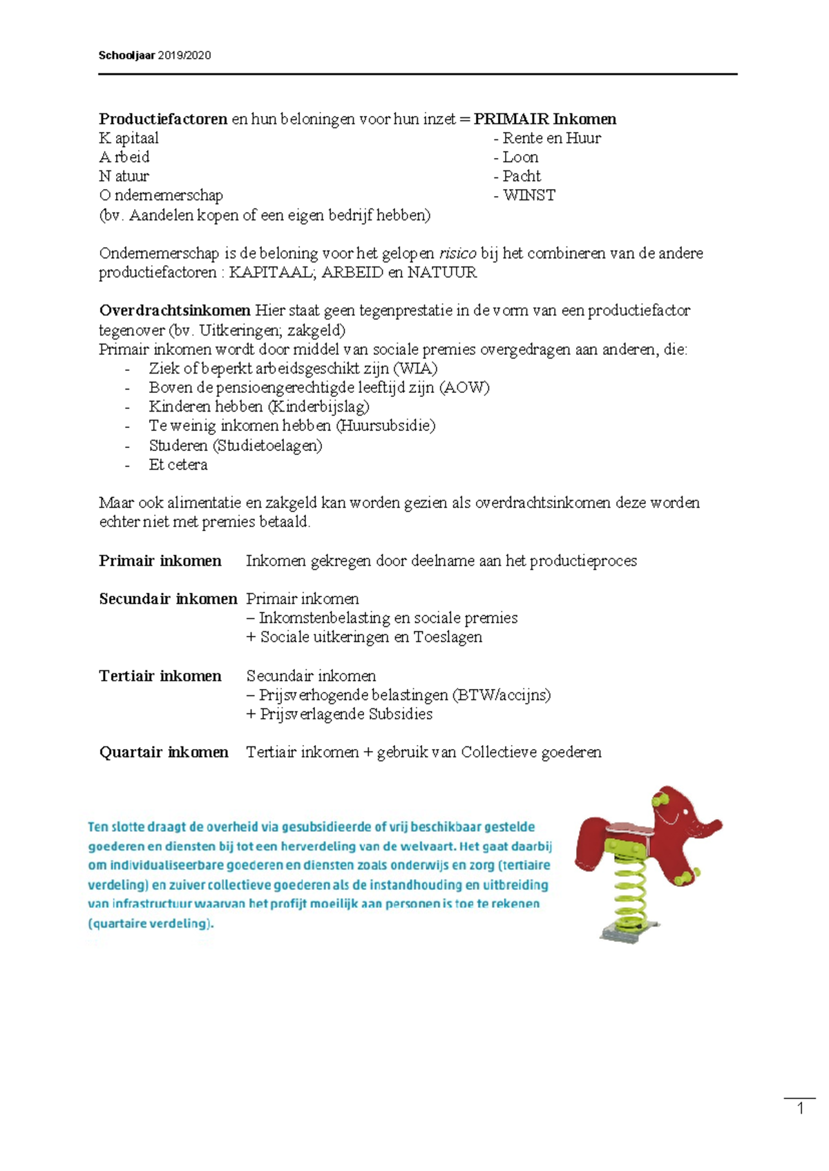 Economie H2 aantekeningen over productiefactoren en inkomens - Studeersnel