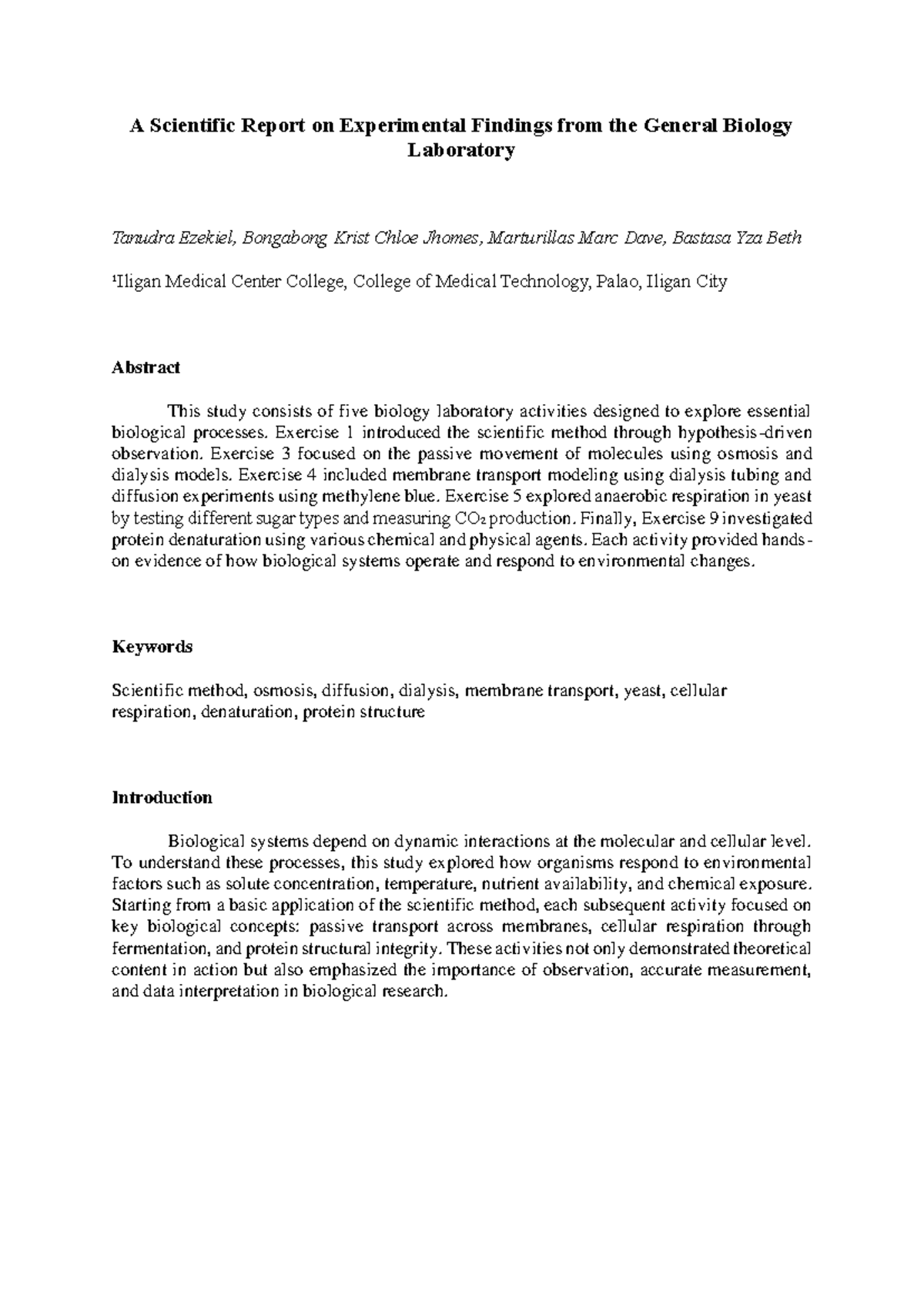 General Biology Lab Report: Experimental Findings by Group 4 - Studocu