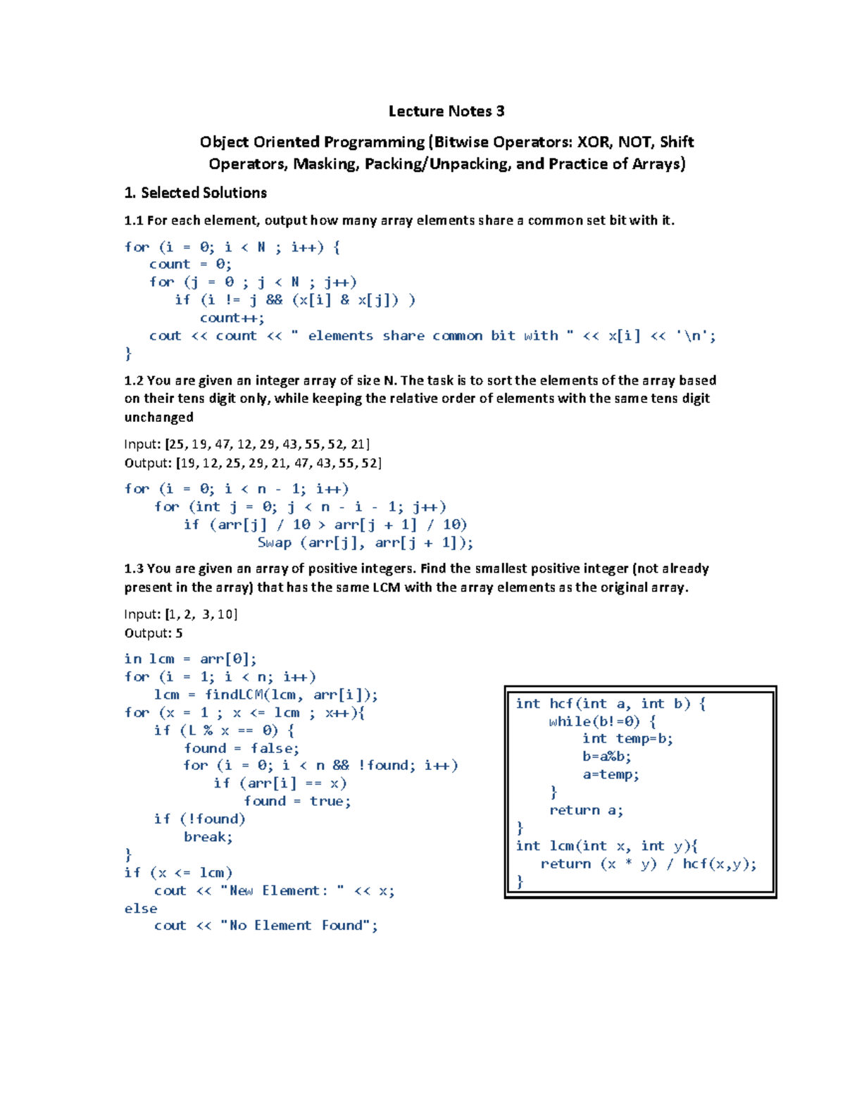 Lecture Notes 3: Object Oriented Programming - Bitwise Operators ...