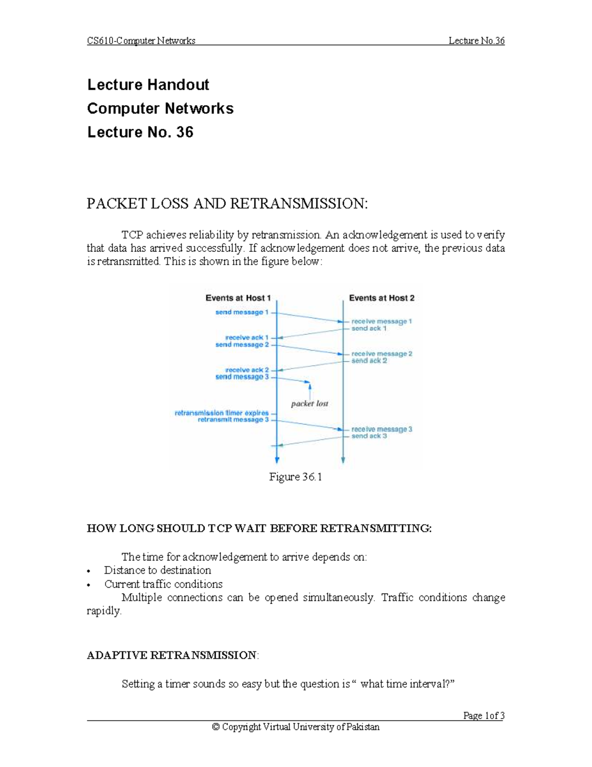 Networks Lecture No. 36: Packet Loss & Retransmission in TCP - Studocu