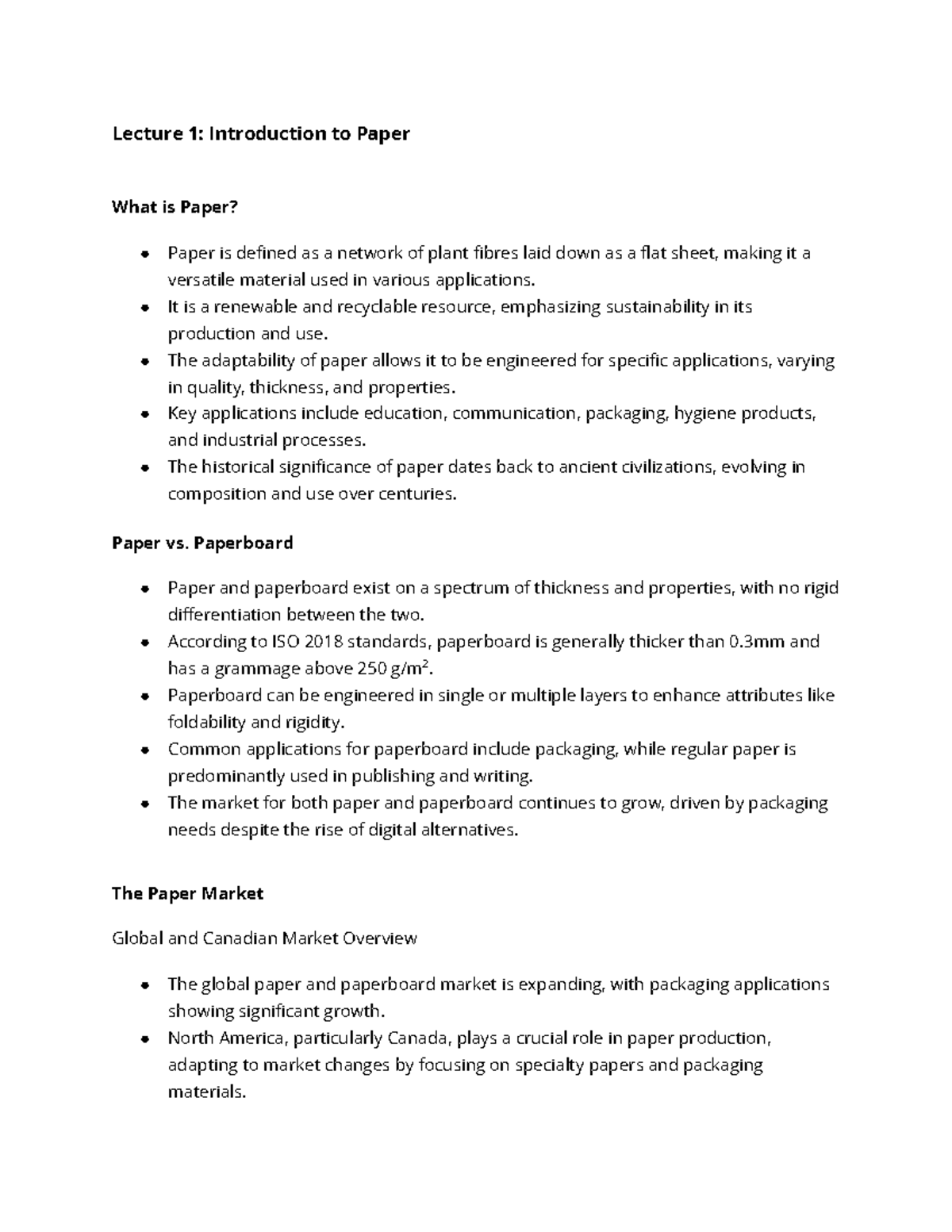 GCM240 Lecture 1: Introduction to Paper and Its Specifications - Studocu
