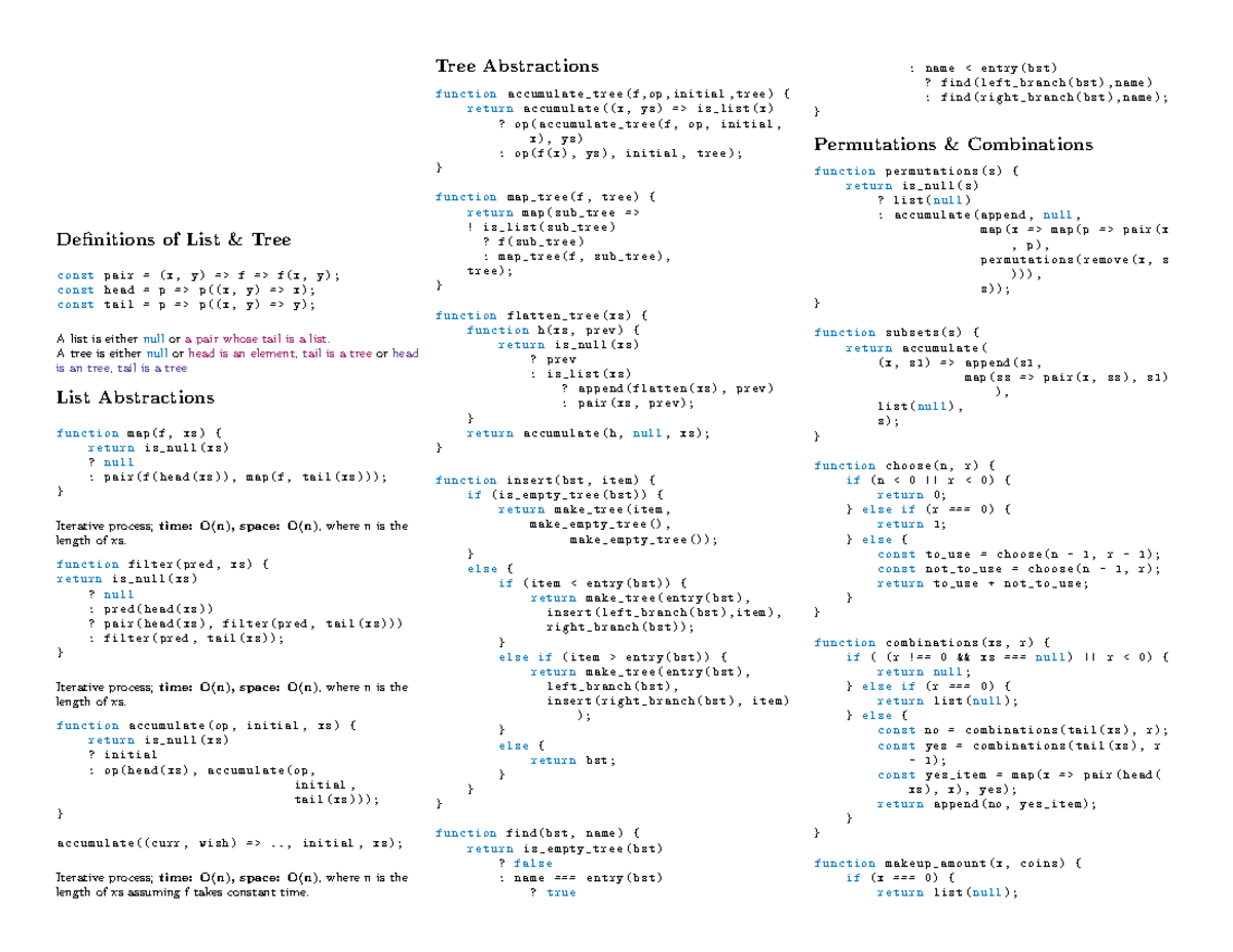 CS1101S Midterm Cheatsheet: Recursion & Iteration Concepts - Studocu