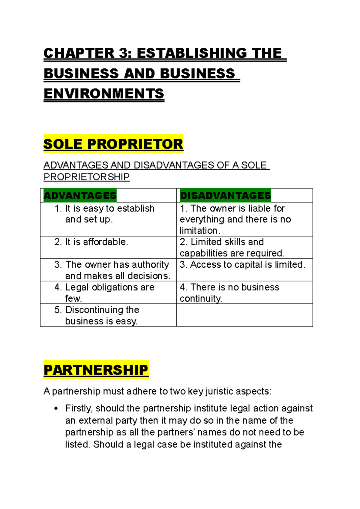Chapter 3: Business Structures and Environments Overview - Studocu