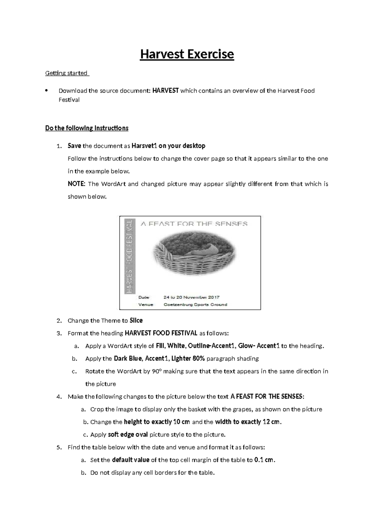 HARVEST Exercise: Formatting Guide for Food Festival Document - Studocu