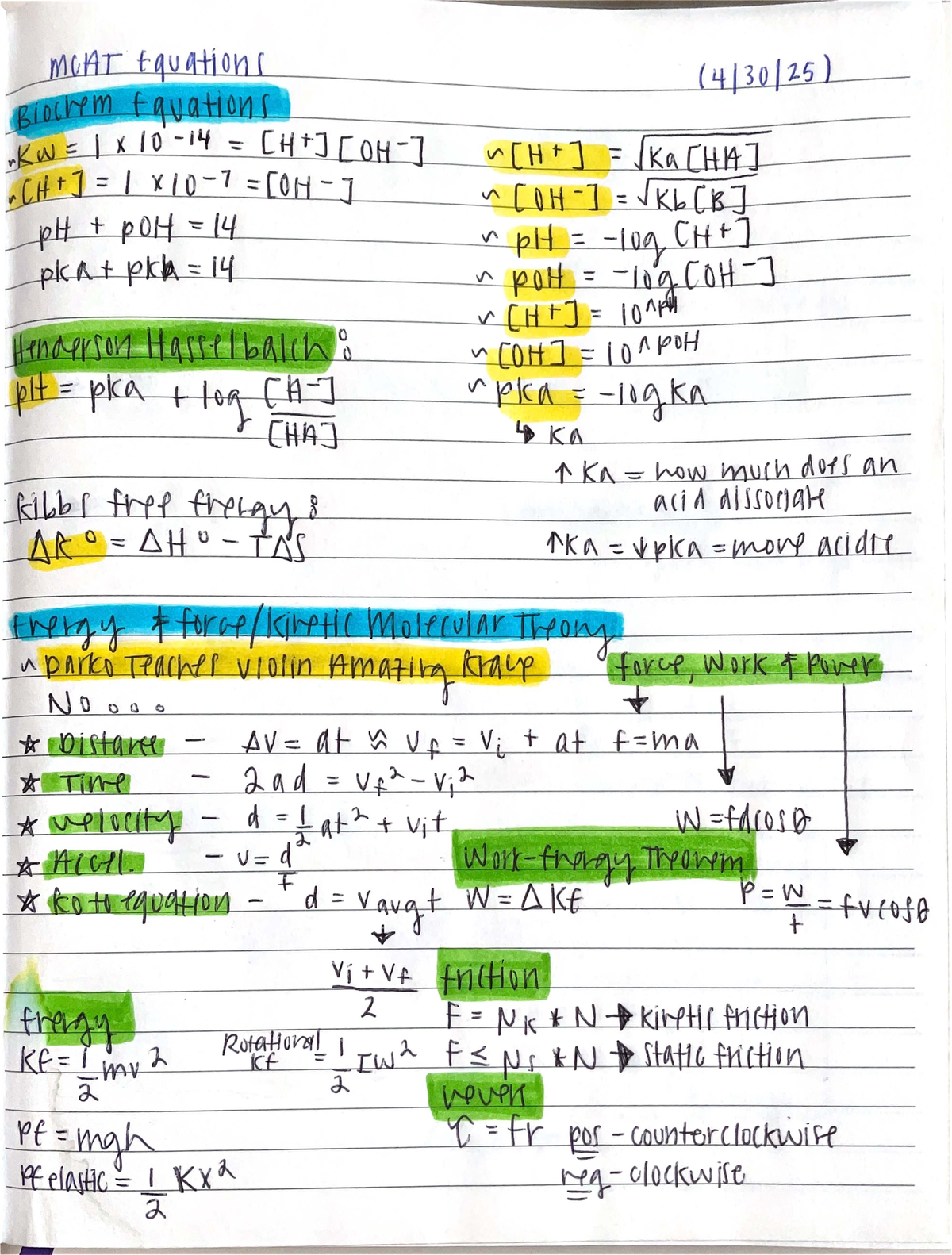 MCAT Biochemistry Equations & Key Concepts Study Guide - Studocu
