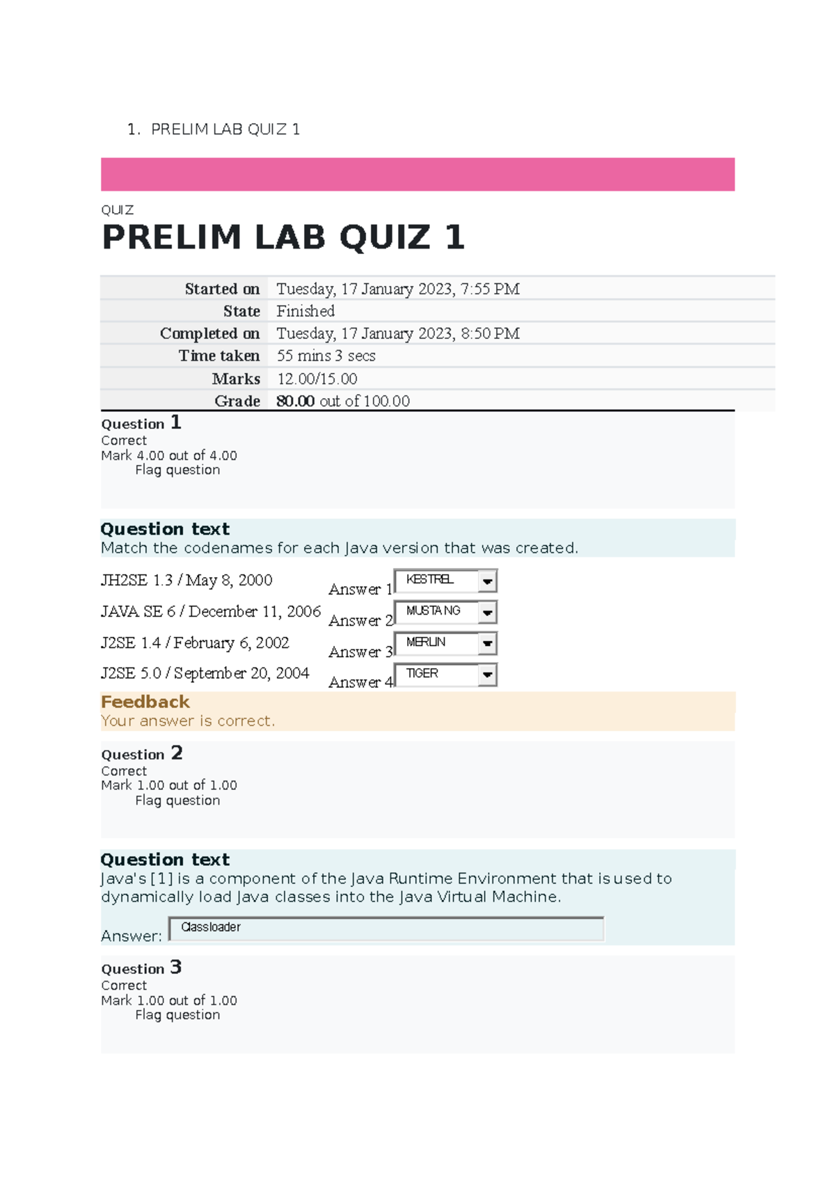 Object Oriented Programming - Prelim LAB Quiz 1 Results & Review - Studocu