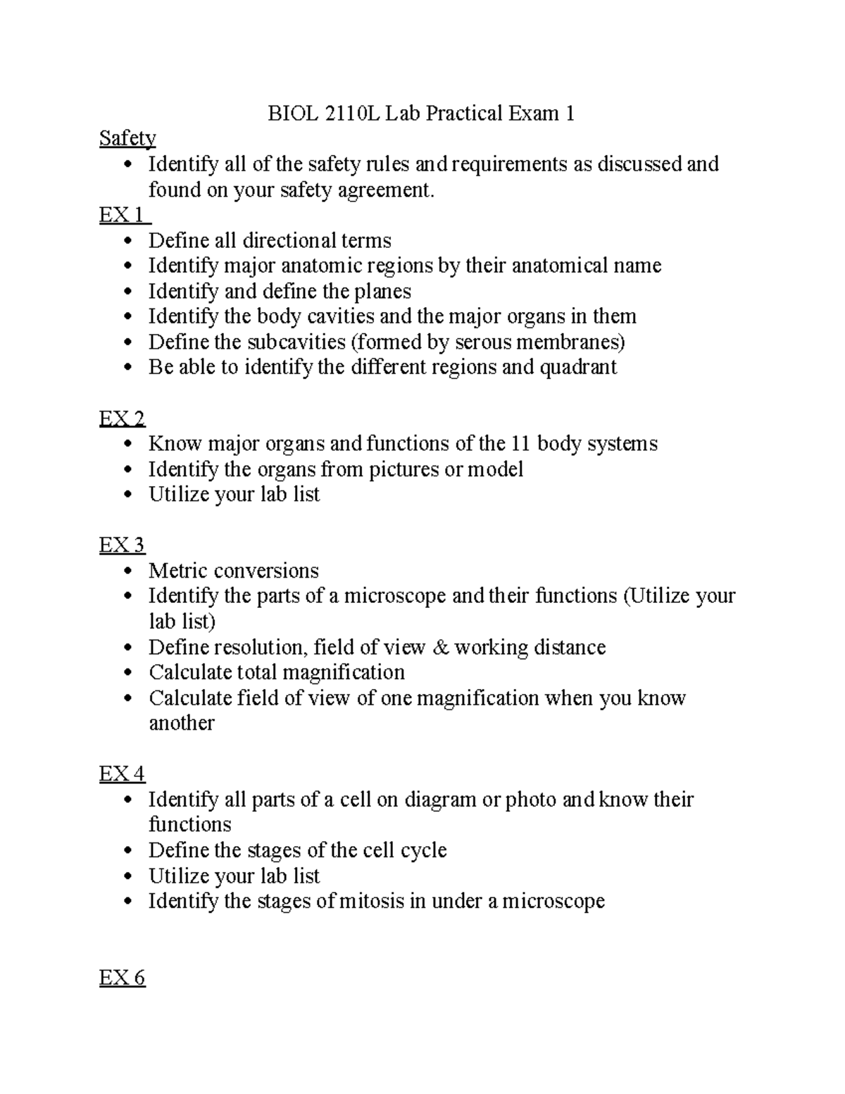 BIOL 2110L Lab Exam 1: Key Topics & Review Guide - Studocu