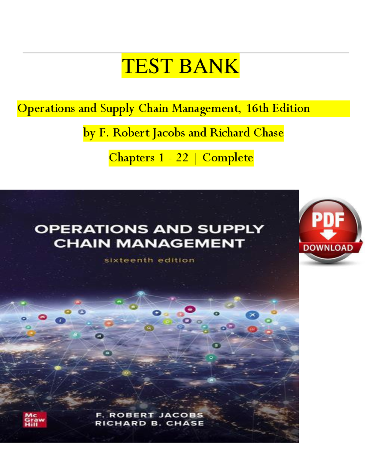 TEST BANK & Solutions Manual For Operations and Supply Chain Management ...
