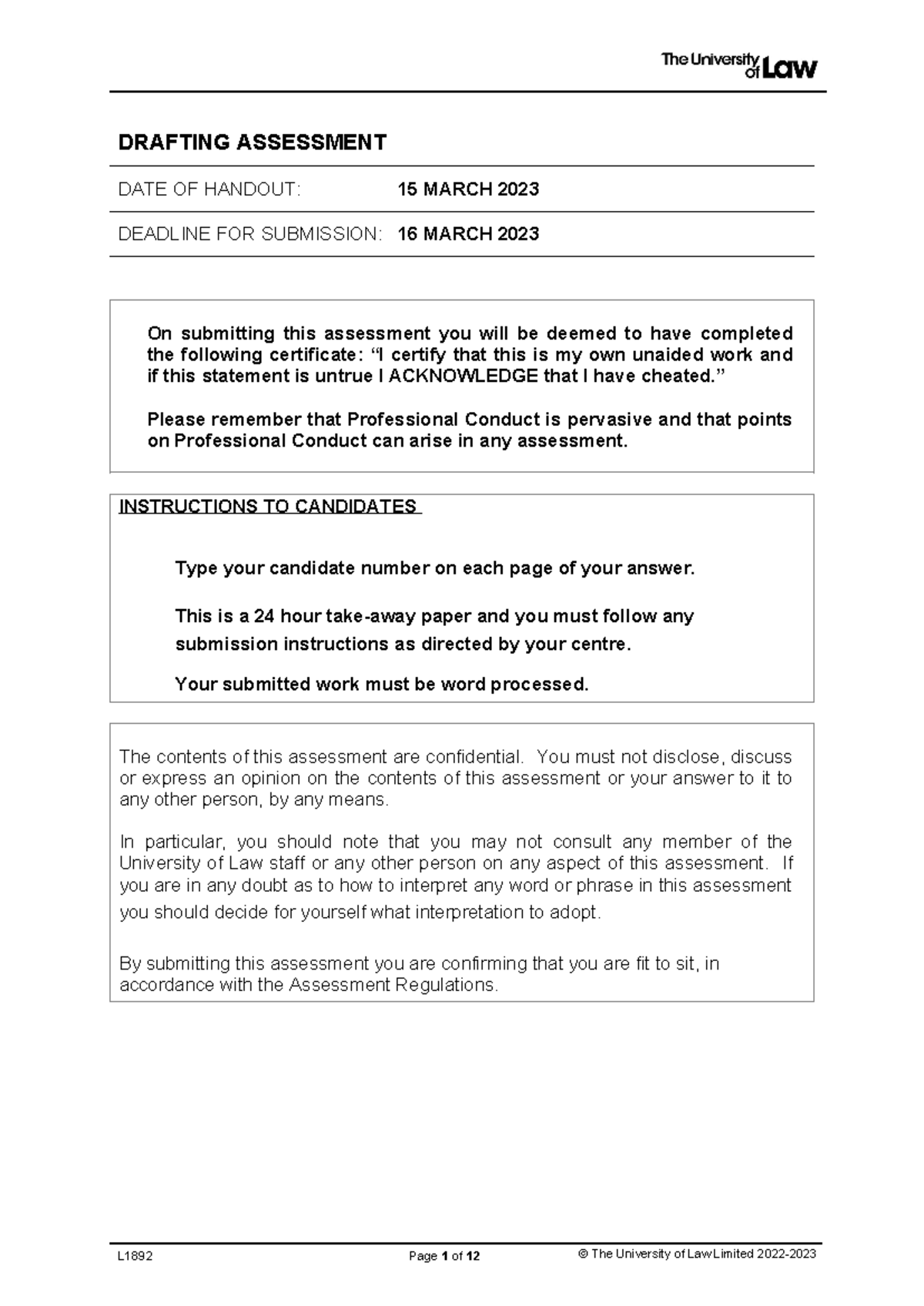 Drafting piece ff - Practice Draft Writing to Mock Question - DRAFTING ...