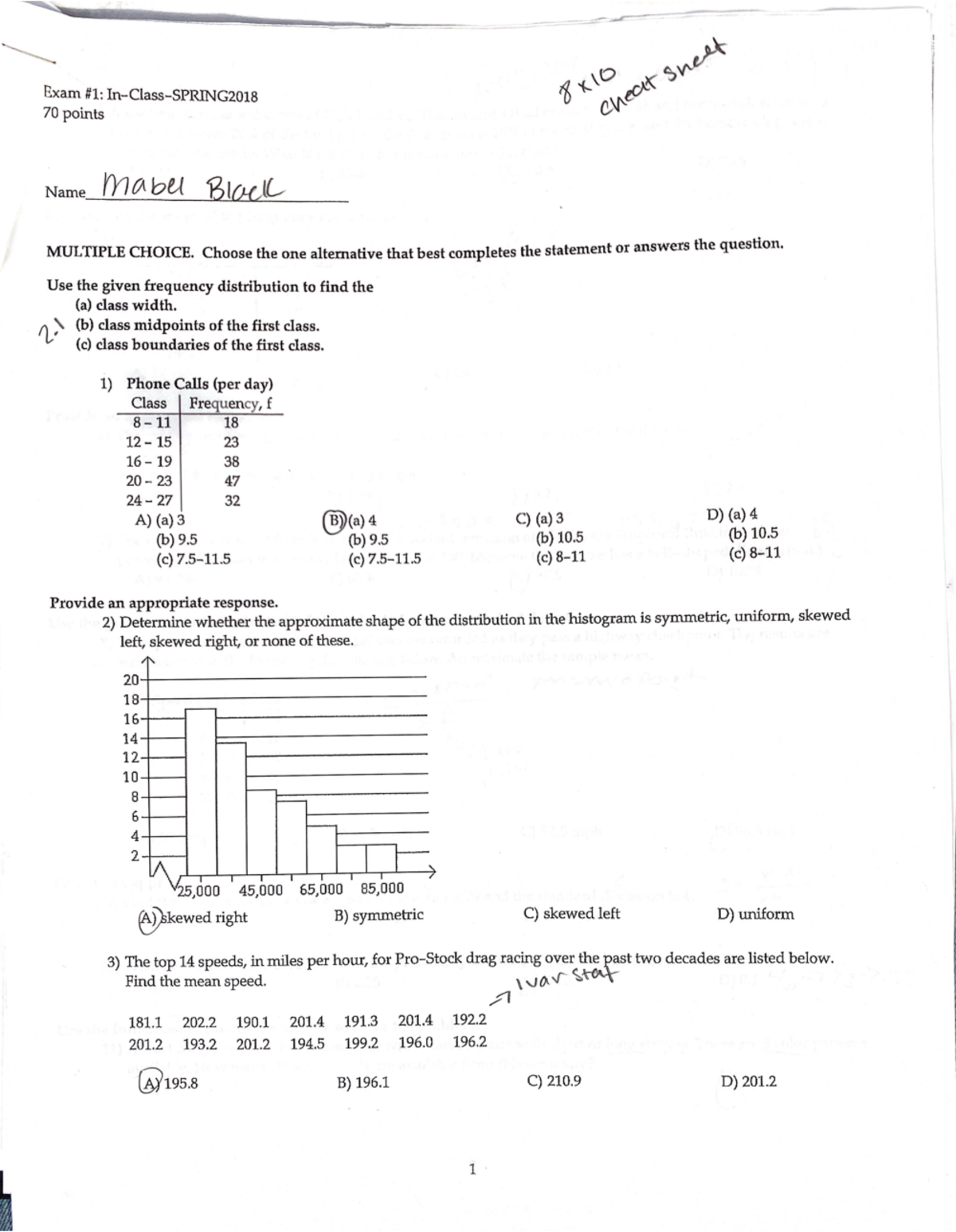 Stats 101: Exam 1 Review and Practice Questions by David Bosworth - Studocu