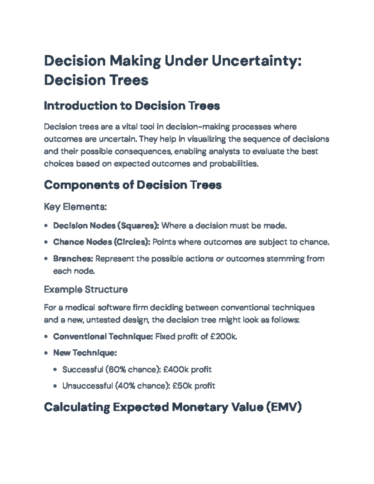Decision Making Under Uncertainty (Course Code: XXX) - Decision Trees ...