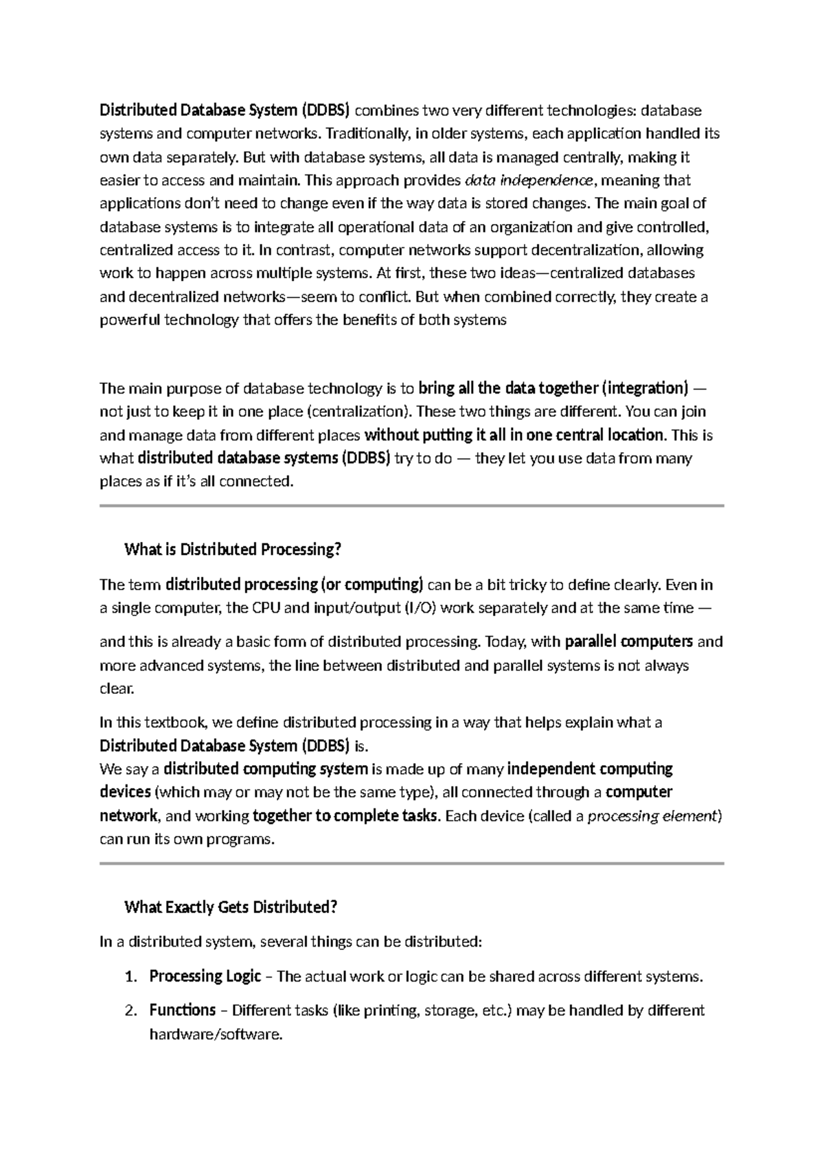 Unit 1 DDBS Notes: Understanding Distributed Database Systems - Studocu