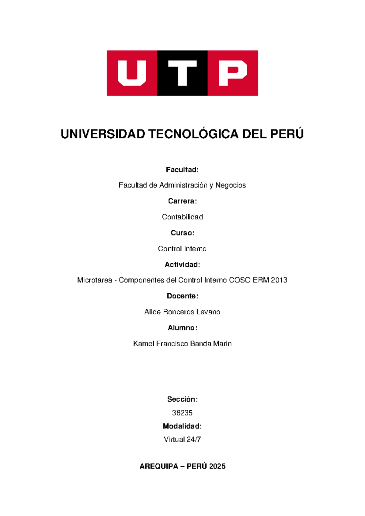 Control Interno: Componentes COSO ERM 2013 - Microtarea 38235 - Studocu